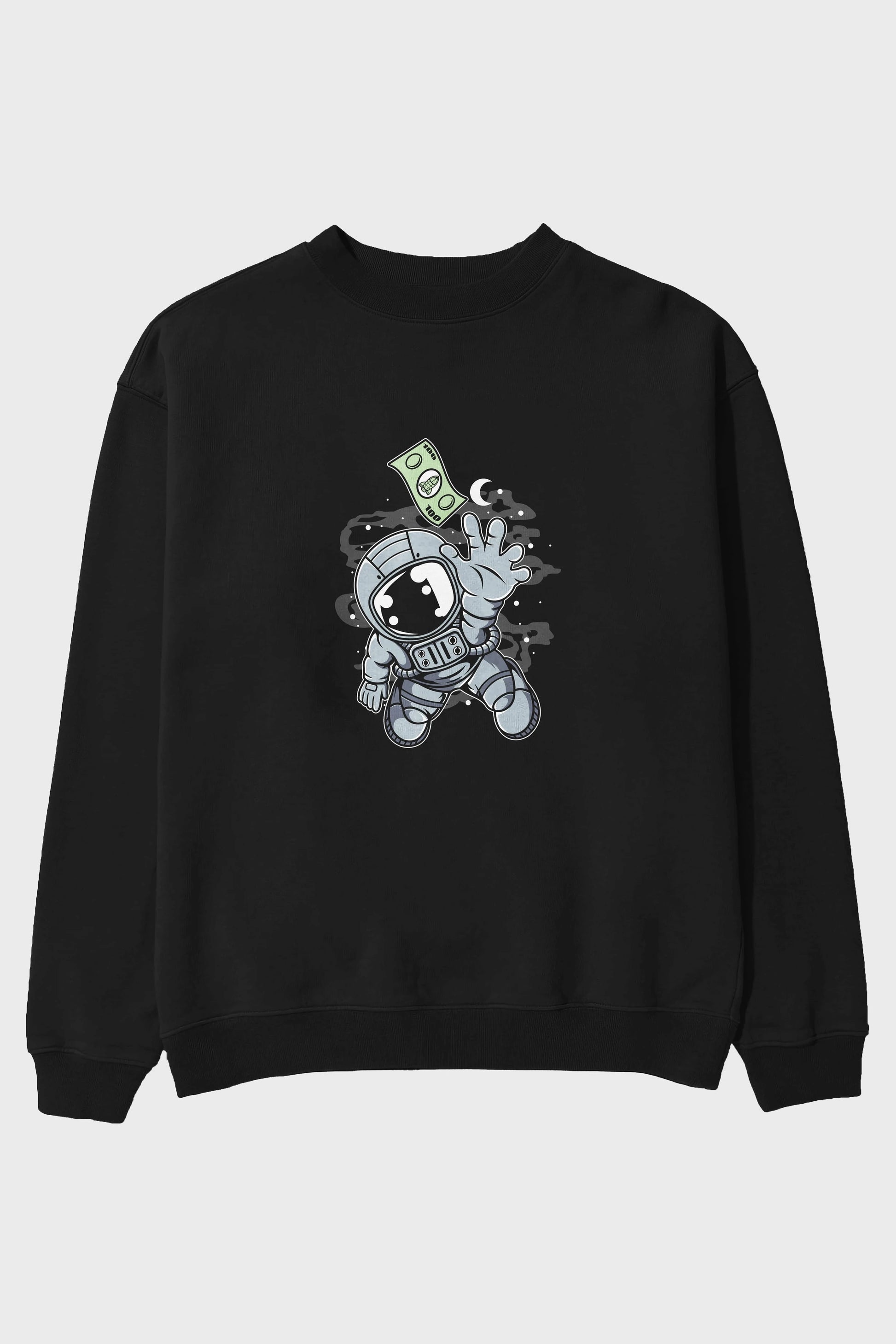 Astronaut Dollar Ön Baskılı Oversize Sweatshirt Erkek Kadın Unisex