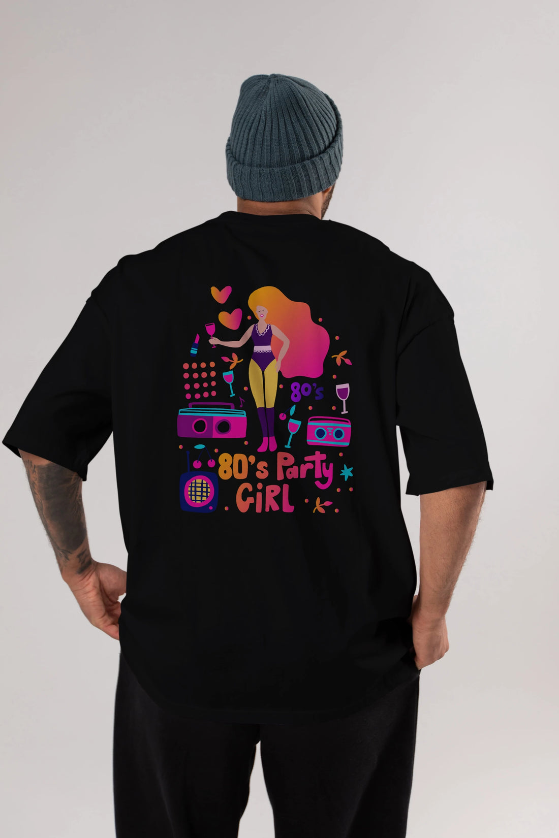 Retro Girl Party Arka Baskılı Oversize t-shirt Erkek Kadın Unisex