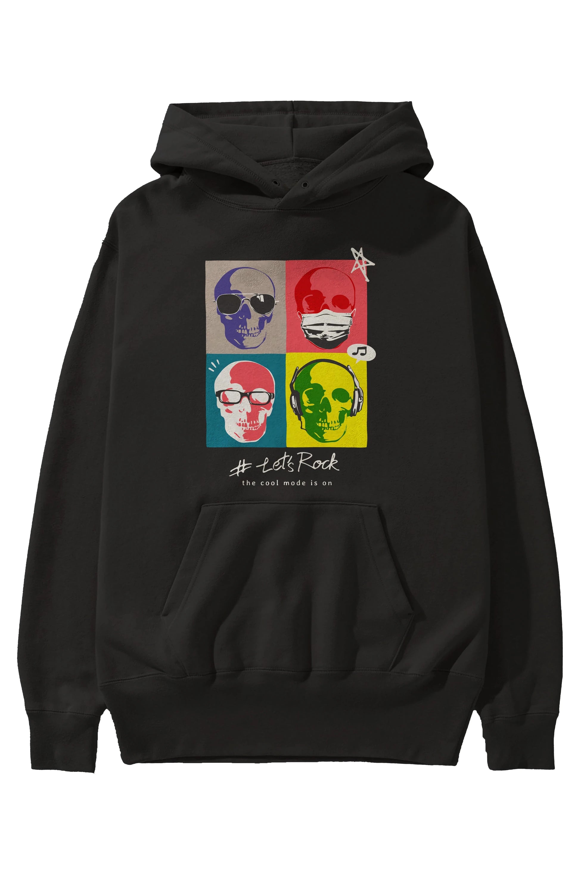 Lets Rock Ön Baskılı Hoodie Oversize Kapüşonlu Sweatshirt Erkek Kadın Unisex