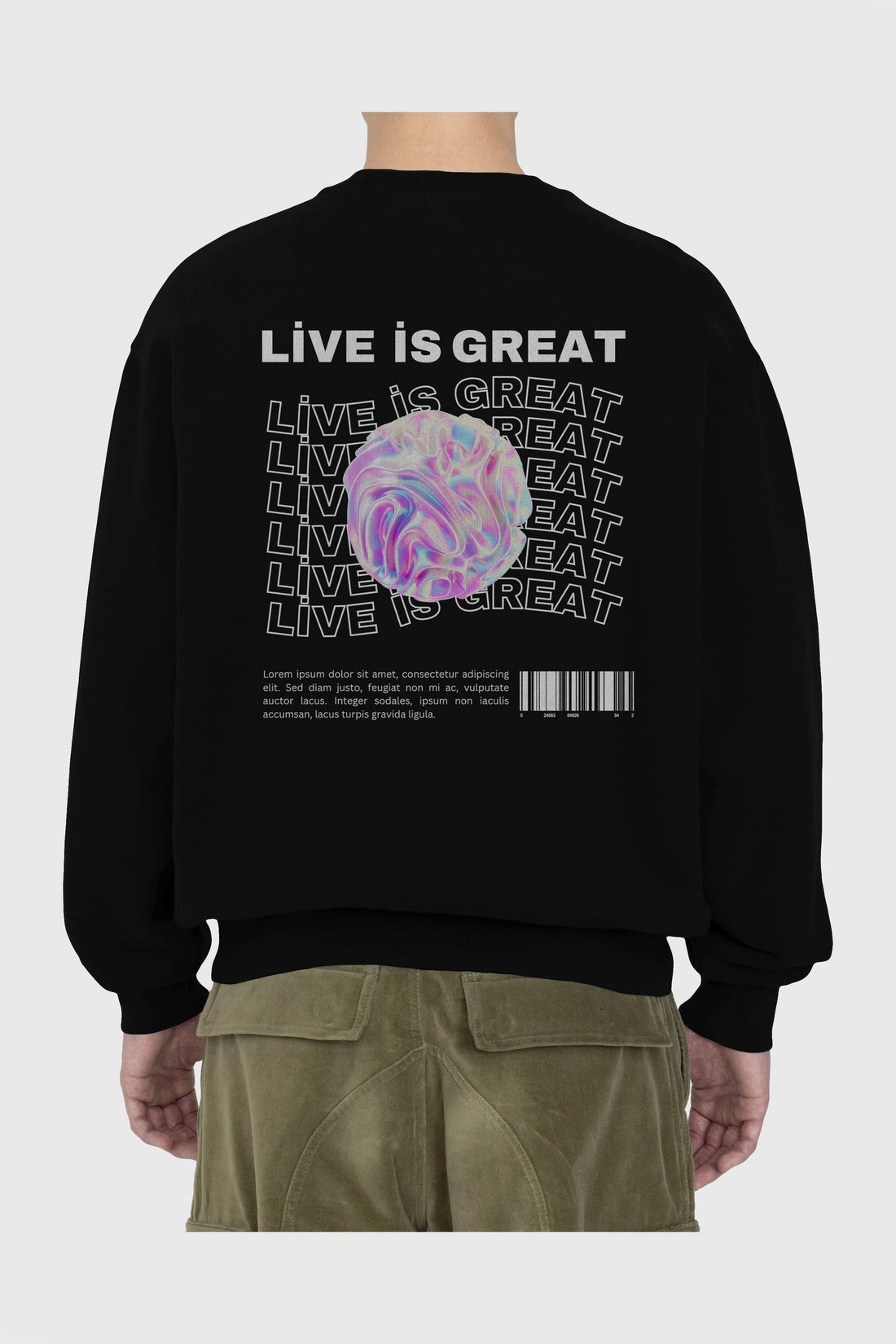 Live is Great Yazılı Arka Baskılı Oversize Sweatshirt Erkek Kadın Unisex