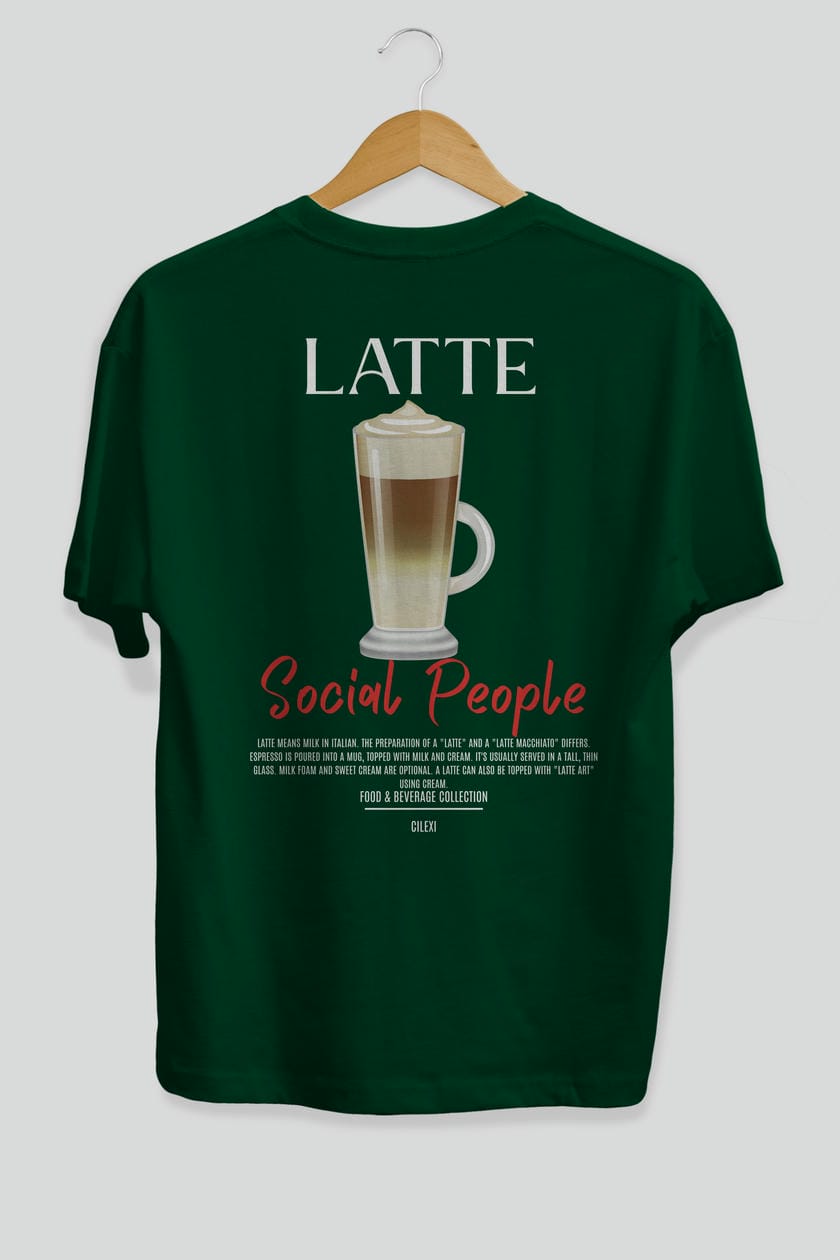 Latte Kokteyl Serisi Baskılı Oversize t-shirt Erkek Kadın Unisex %100 Pamuk Bisiklet Yaka tişort