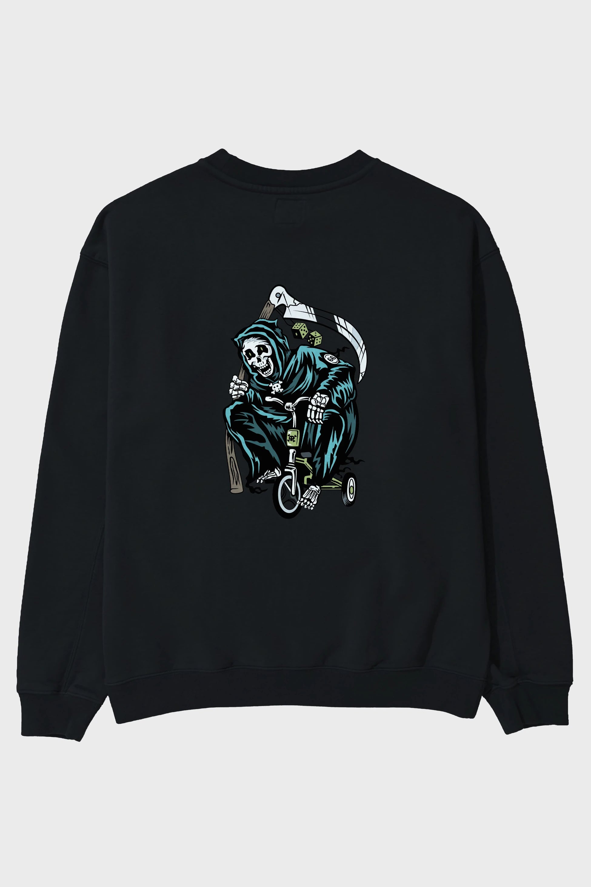 Grim Reaper Bicycle Arka Baskılı Oversize Sweatshirt Erkek Kadın Unisex