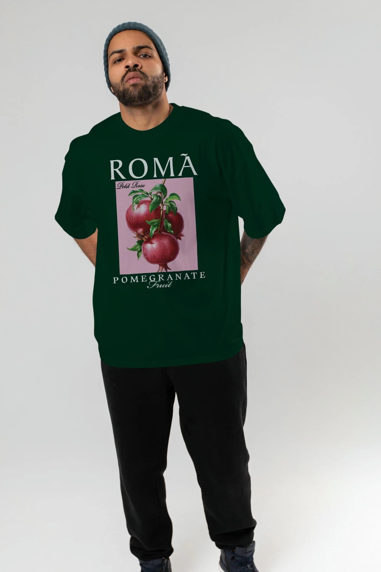 Roma Pomegranate Nar Ön Baskılı Oversize t-shirt Erkek Kadın Pamuk Bisiklet Yaka tişort