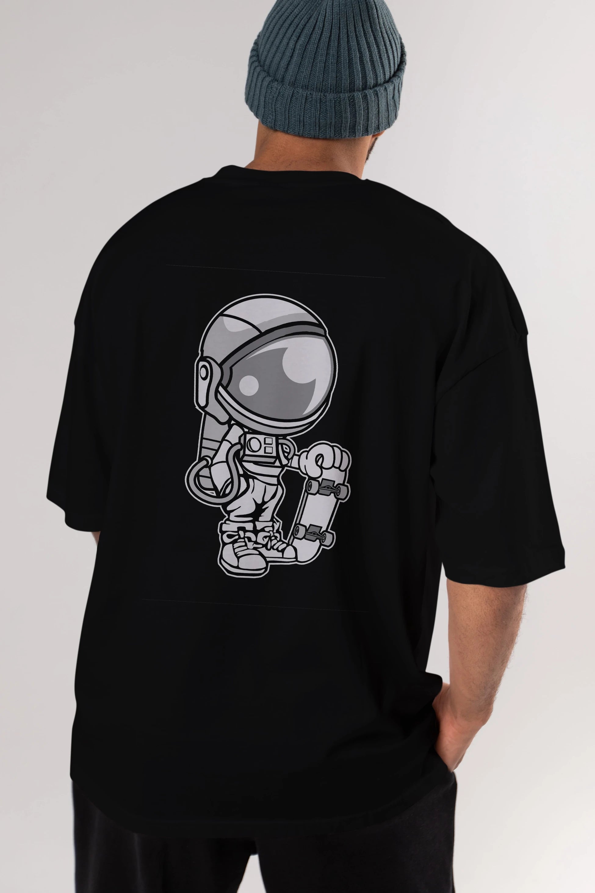Astronaut Skaterboy Arka Baskılı Oversize t-shirt Erkek Kadın Unisex %100 Pamuk tişort