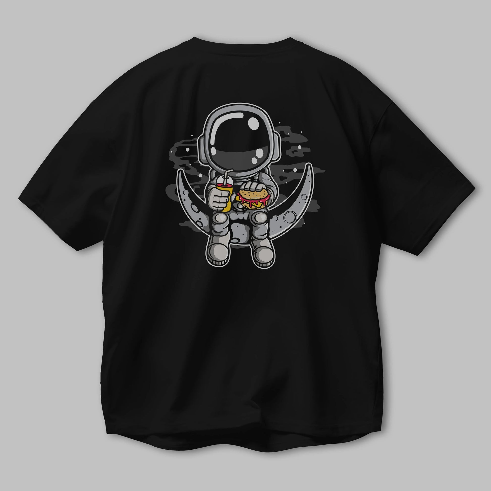 Astronaut Crescent Arka Baskılı Oversize t-shirt Erkek Kadın Unisex