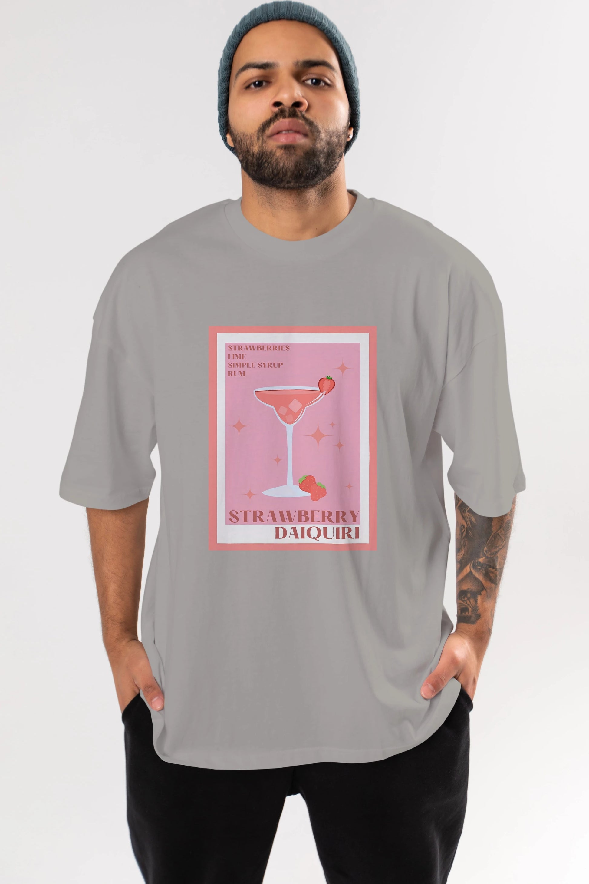 Strawberry Daiquiri Ön Baskılı Oversize t-shirt Erkek Kadın Unisex %100 Pamuk Bisiklet Yaka tişort
