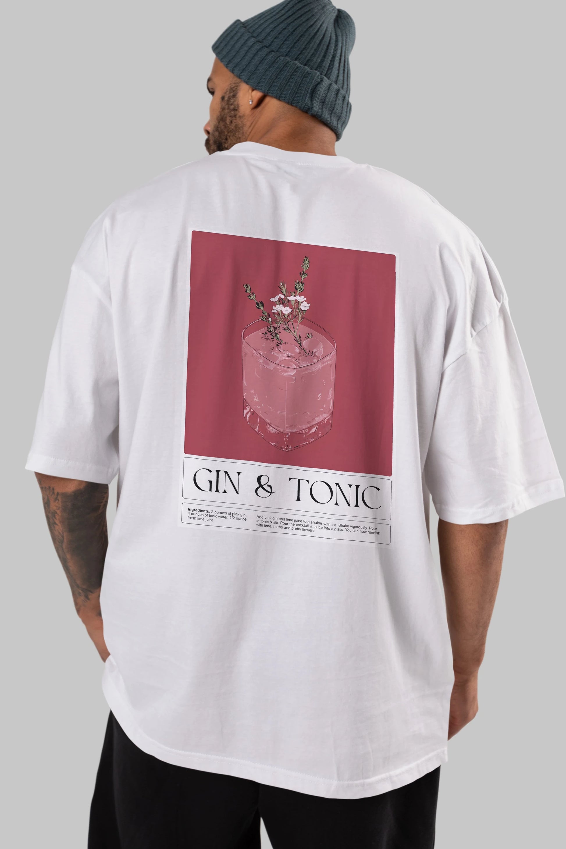 Gin Tonic 4 Arka Baskılı Oversize t-shirt Erkek Kadın Unisex %100 Pamuk Bisiklet Yaka tişort