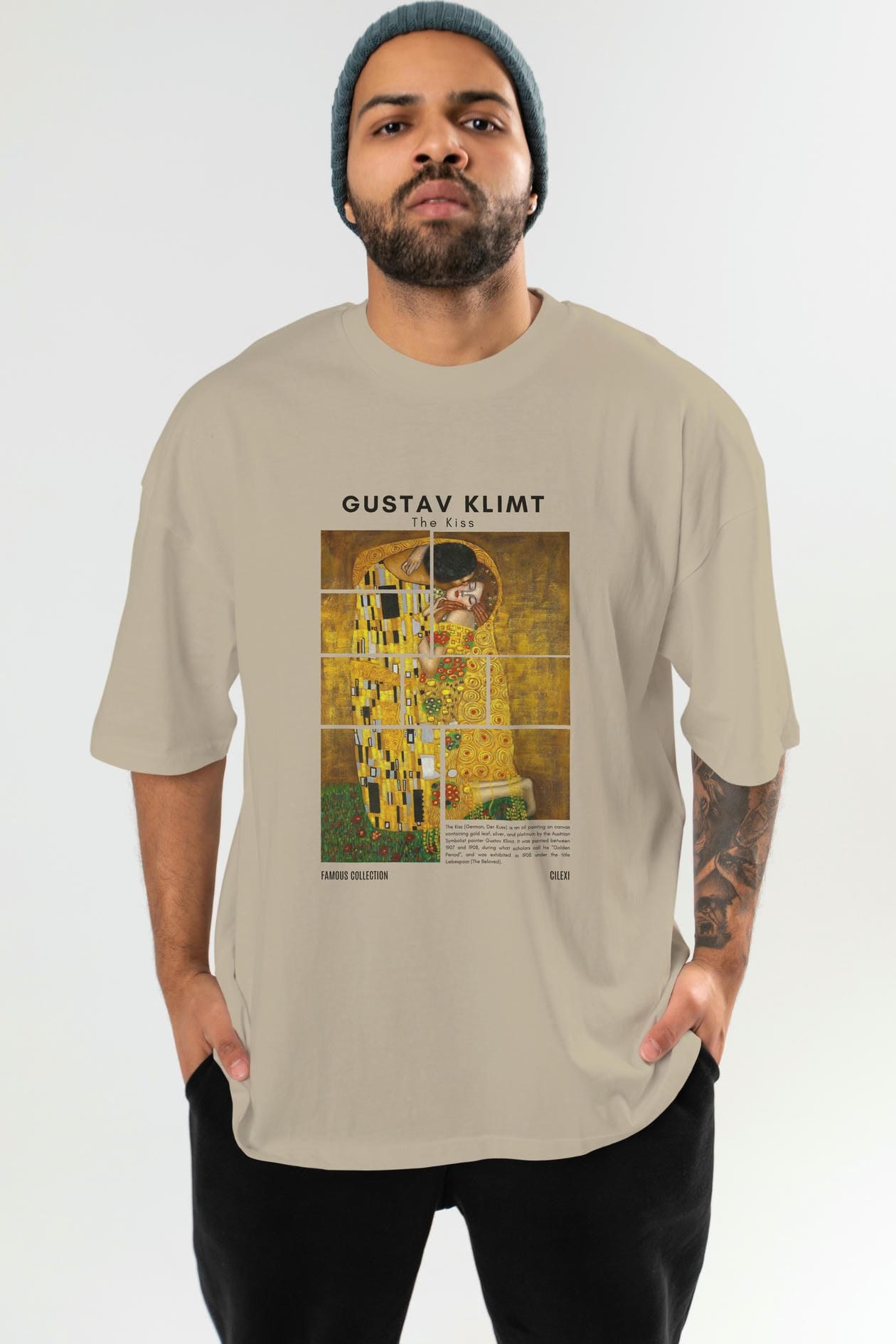 Gustav Klimt The Kiss ön Baskılı Oversize t-shirt Erkek Kadın Bisiklet Yaka Pamuk tişort