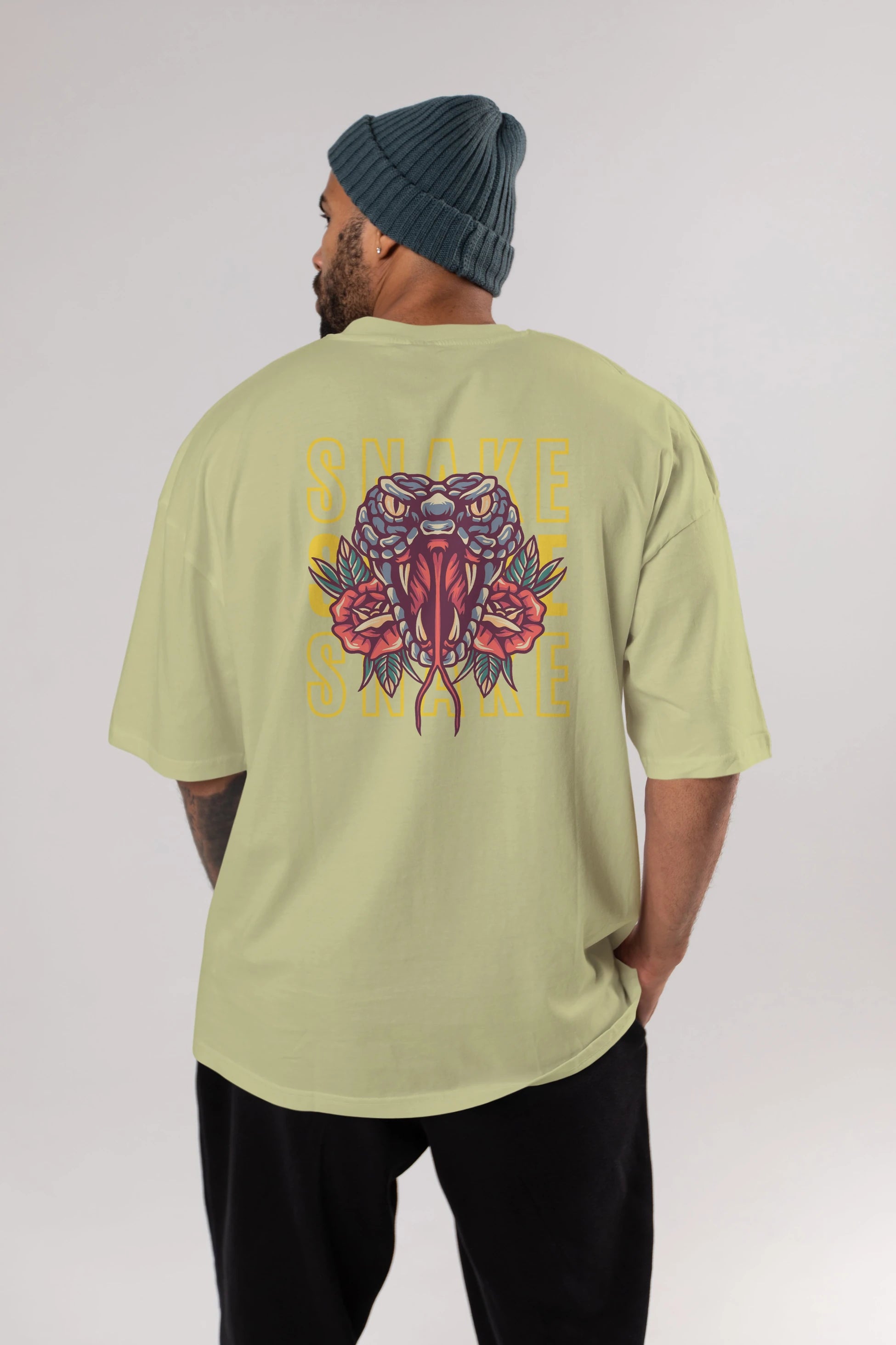 Snake Arka Baskılı Oversize t-shirt Erkek Kadın Unisex