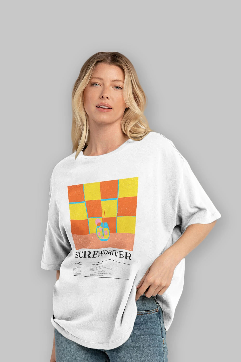 Screwdriver Kokteyl Ön Baskılı Oversize t-shirt Erkek Kadın %100 Pamuk Bisiklet Yaka tişort