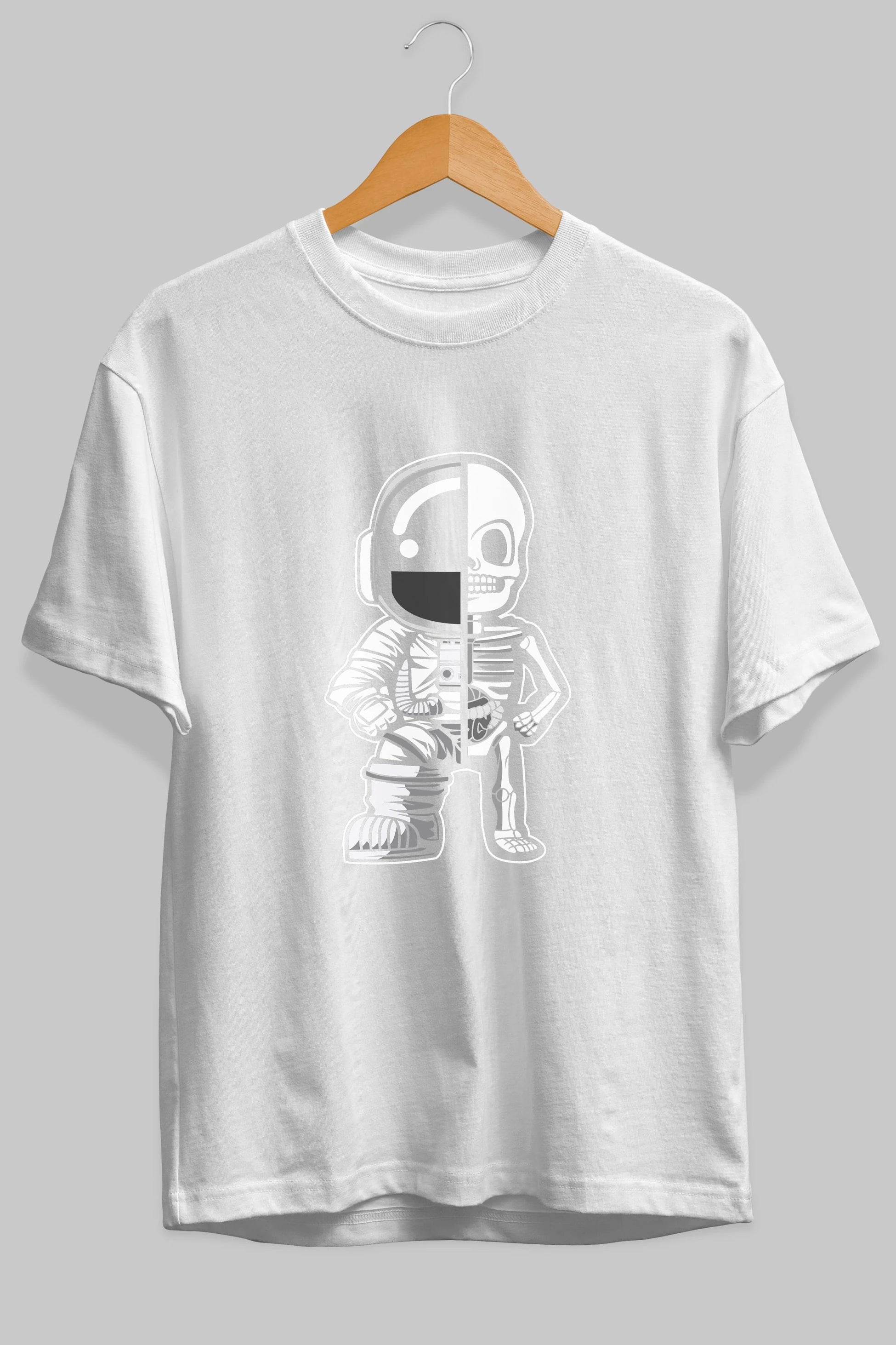 Astronaut Half Skeleton Ön Baskılı Oversize t-shirt Erkek Kadın Unisex