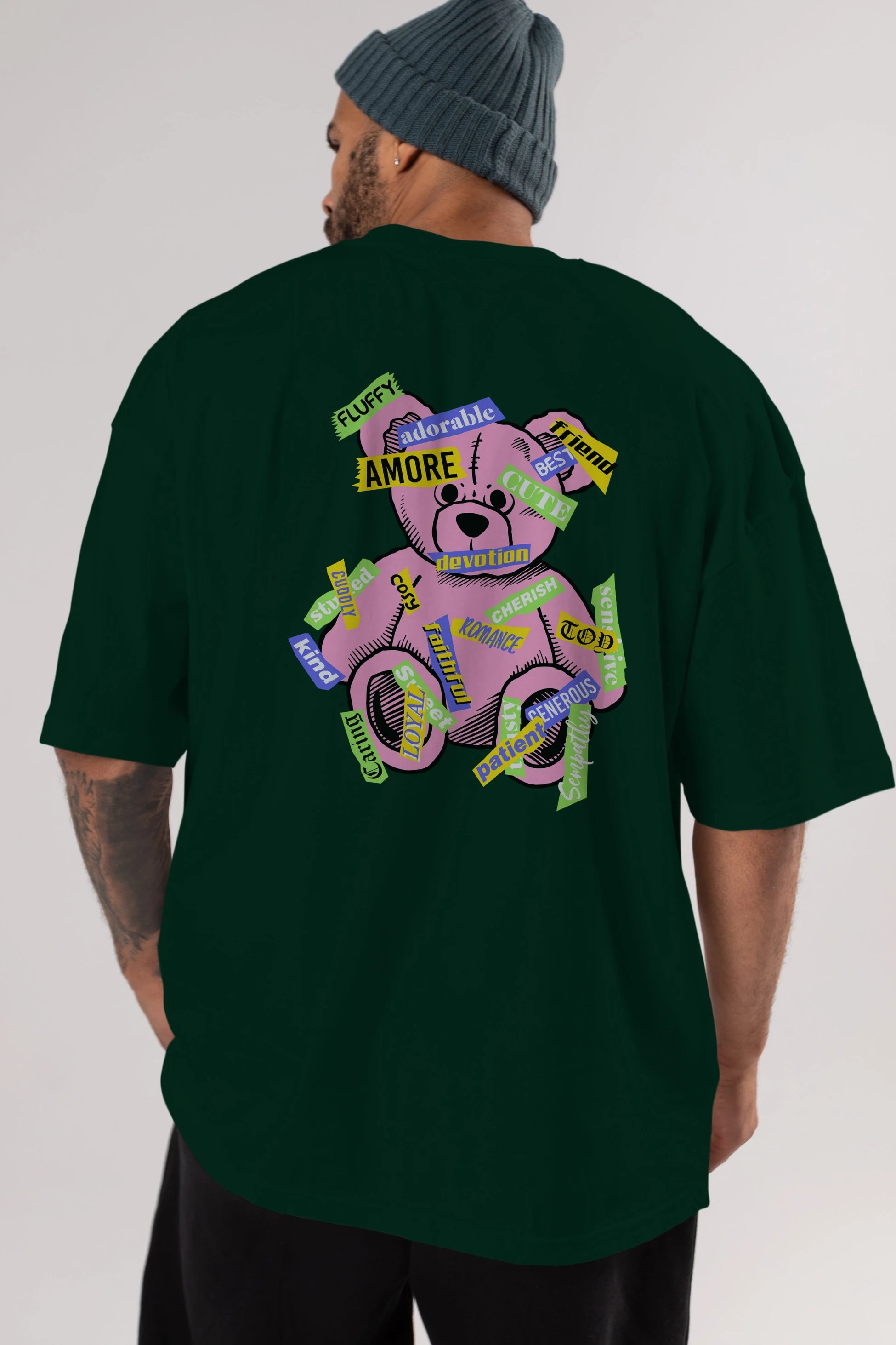 Teddy Bear Cute Arka Baskılı Oversize t-shirt Erkek Kadın Unisex