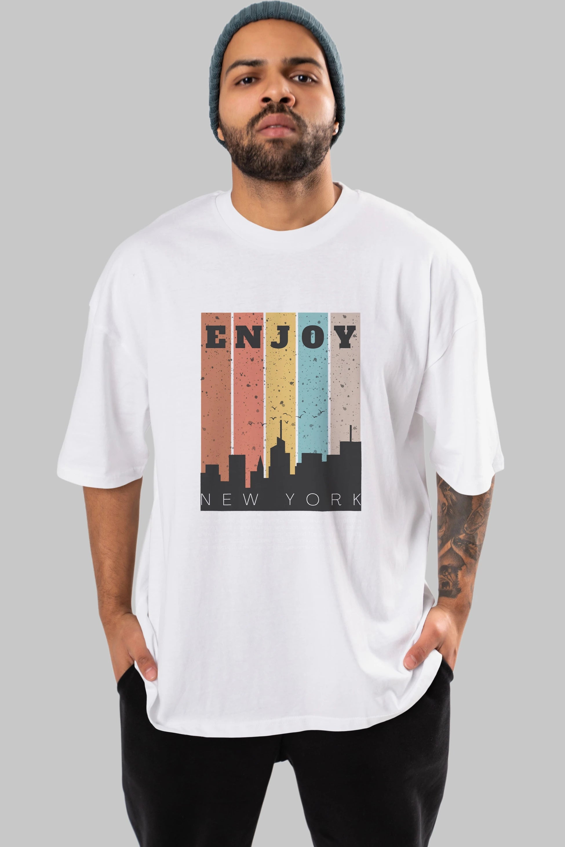 Enjoy New York Yazılı Ön Baskılı Oversize t-shirt Erkek Kadın Unisex