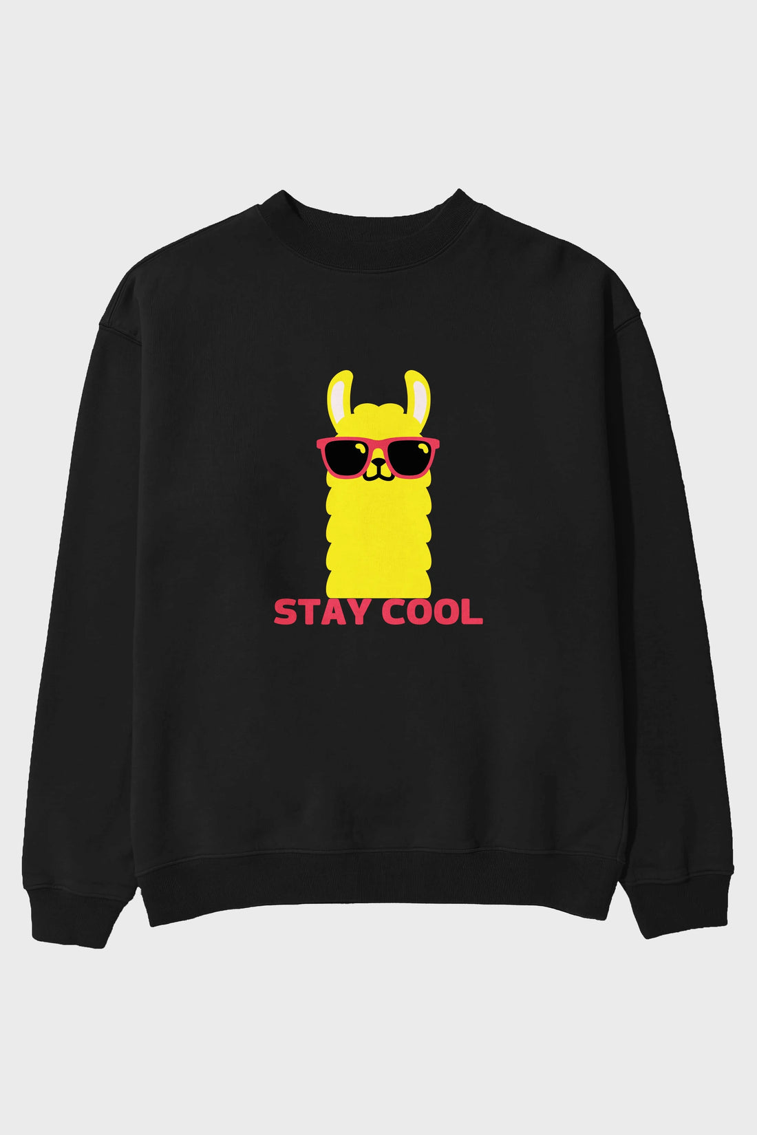 Stay Cool Yazılı Lama Ön Baskılı Oversize Sweatshirt Erkek Kadın Unisex