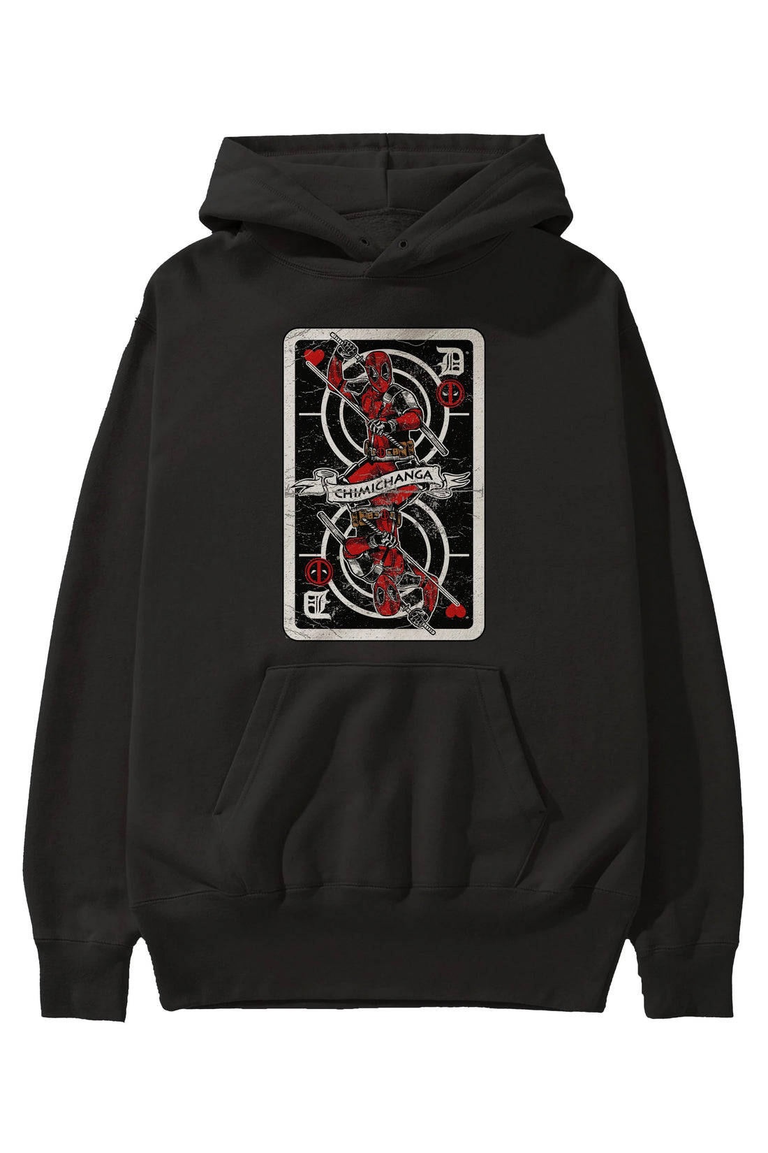 Deadpool Card Ön Baskılı Hoodie Oversize Kapüşonlu Sweatshirt Erkek Kadın Unisex
