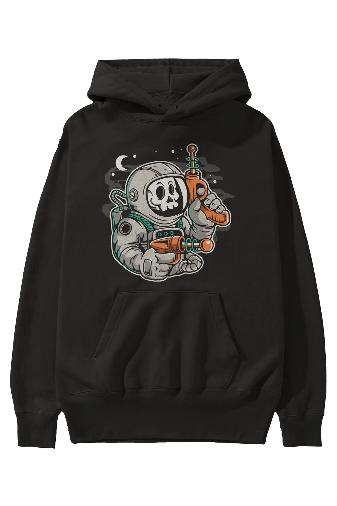 Astronaut Ray Gun Ön Baskılı Hoodie Oversize Kapüşonlu Sweatshirt Erkek Kadın Unisex