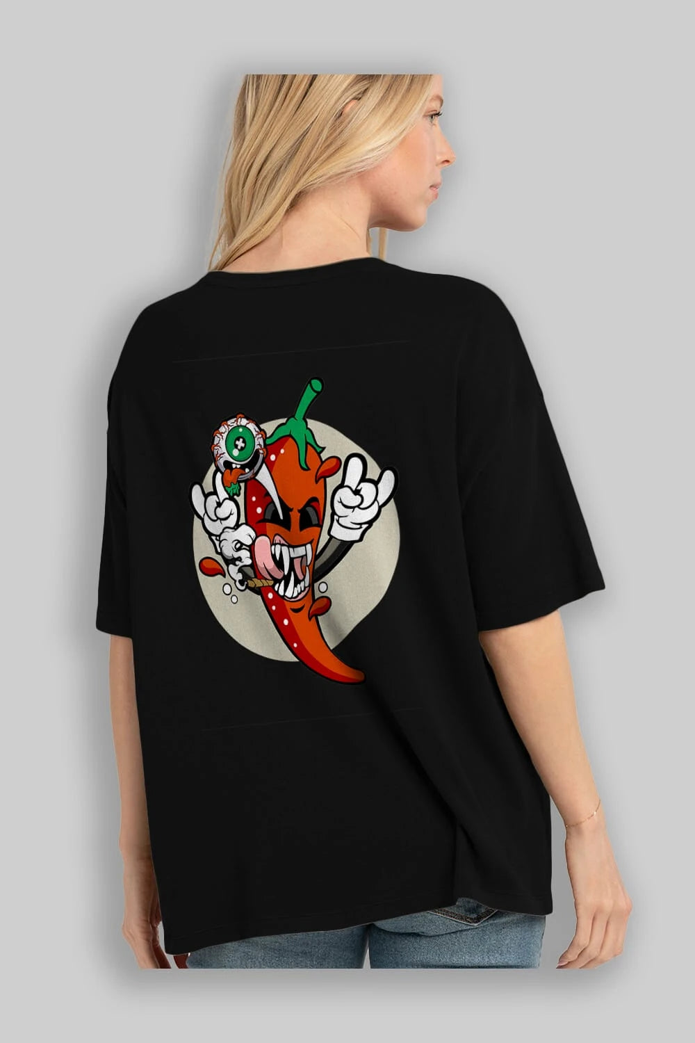 Chili Monster Arka Baskılı Oversize t-shirt Erkek Kadın Unisex %100 Pamuk tişort