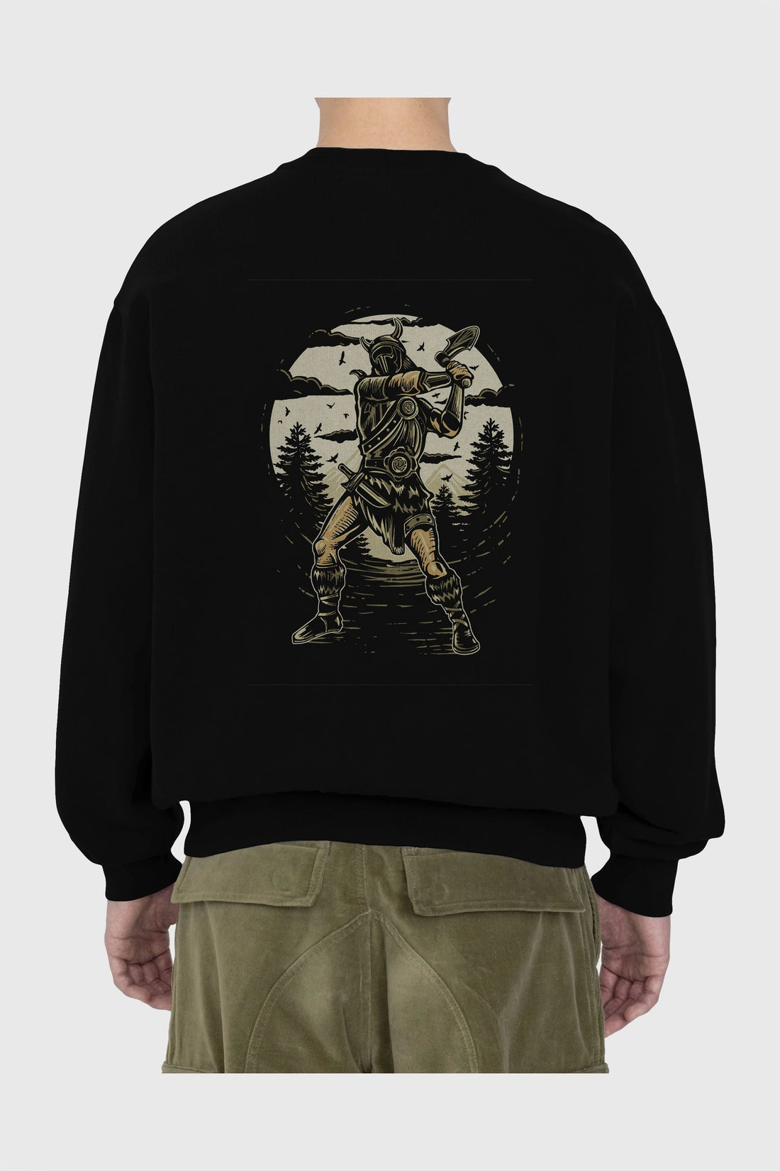 Viking Arka Baskılı Oversize Sweatshirt Erkek Kadın Unisex