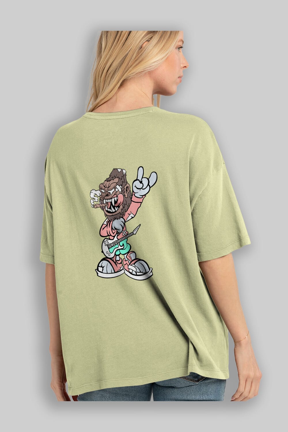 Gorilla Rockstar Arka Baskılı Oversize t-shirt Erkek Kadın Unisex %100 Pamuk tişort