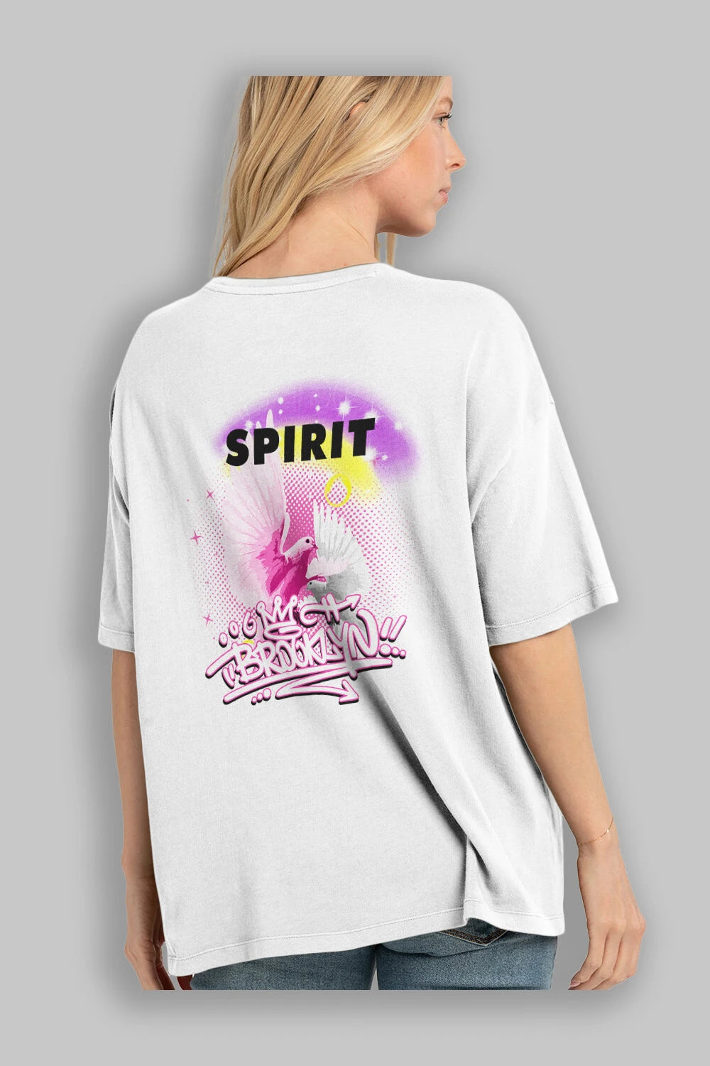 Freedom Spirit Brooklyn Arka Baskılı Oversize t-shirt Erkek Kadın Unisex