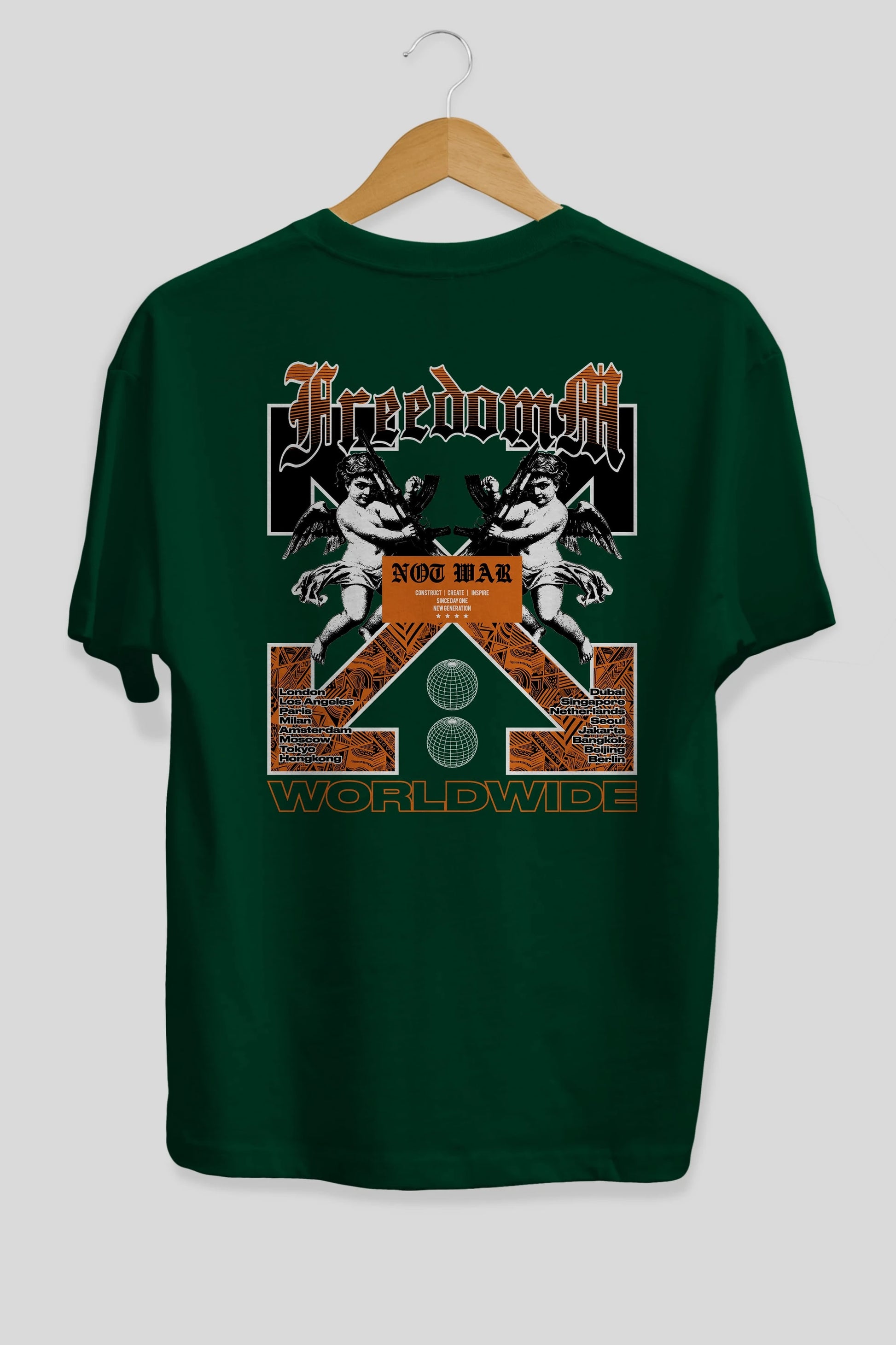 Freedom Worldwide Arka Baskılı Oversize t-shirt Erkek Kadın Unisex