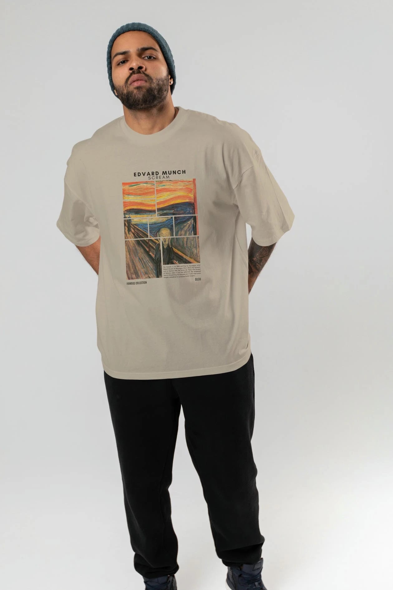 Edvard Munch Scream ön Baskılı Oversize t-shirt Erkek Kadın Bisiklet Yaka Pamuk tişort