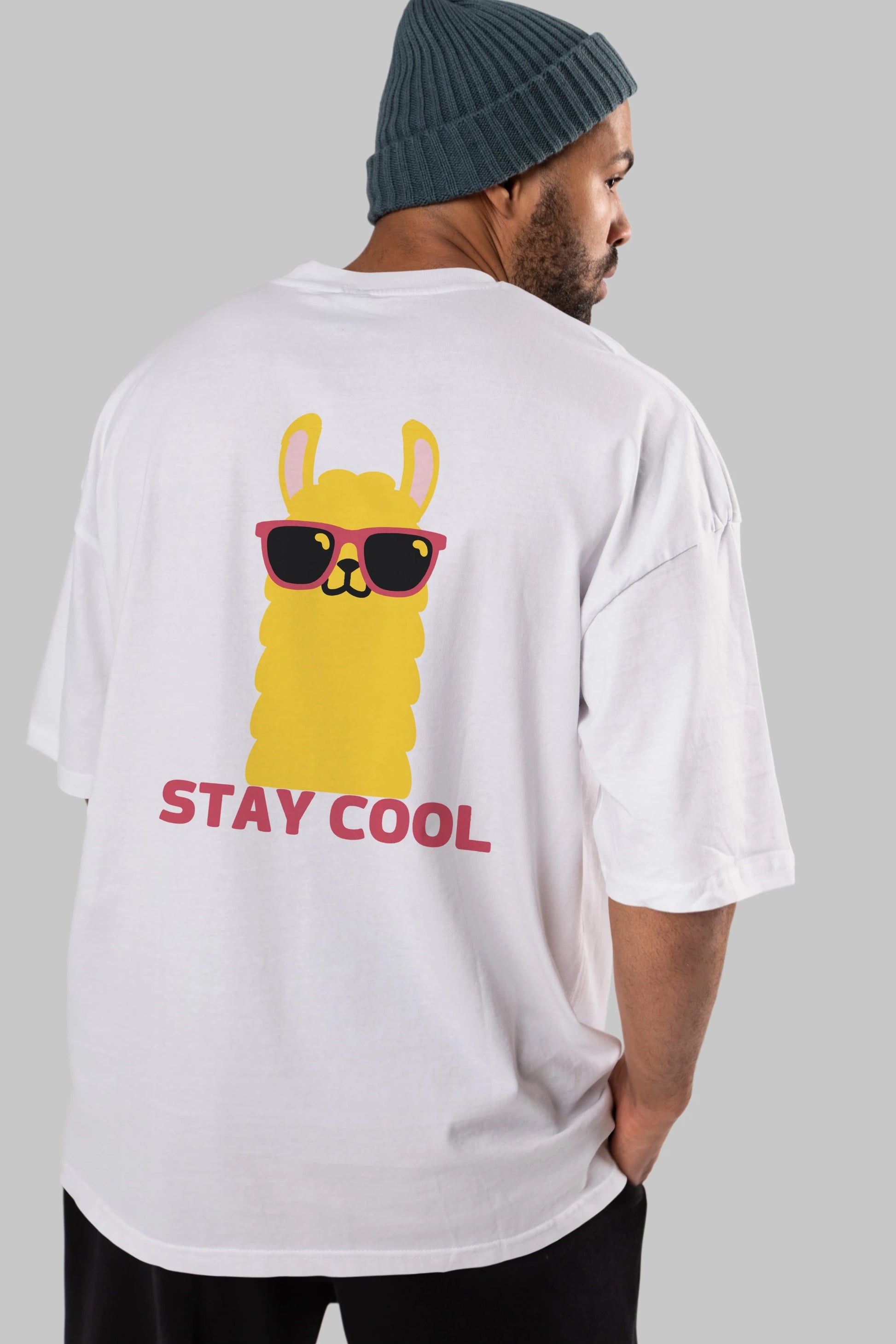 Stay Cool Yazılı Lama Arka Baskılı Oversize t-shirt Erkek Kadın Unisex