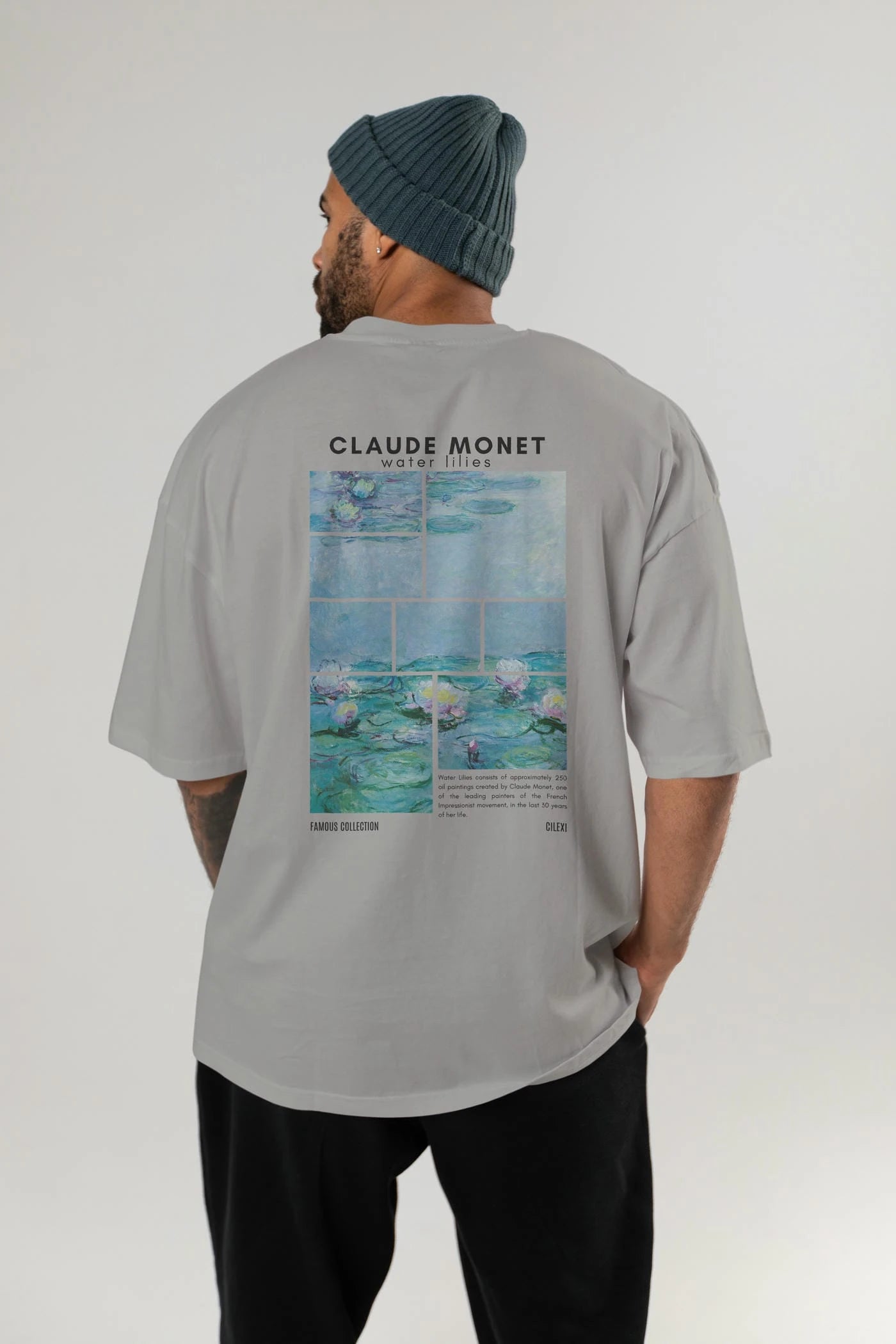Claude Monet Arka Baskılı Oversize t-shirt Erkek Kadın Bisiklet Yaka Pamuk tişort