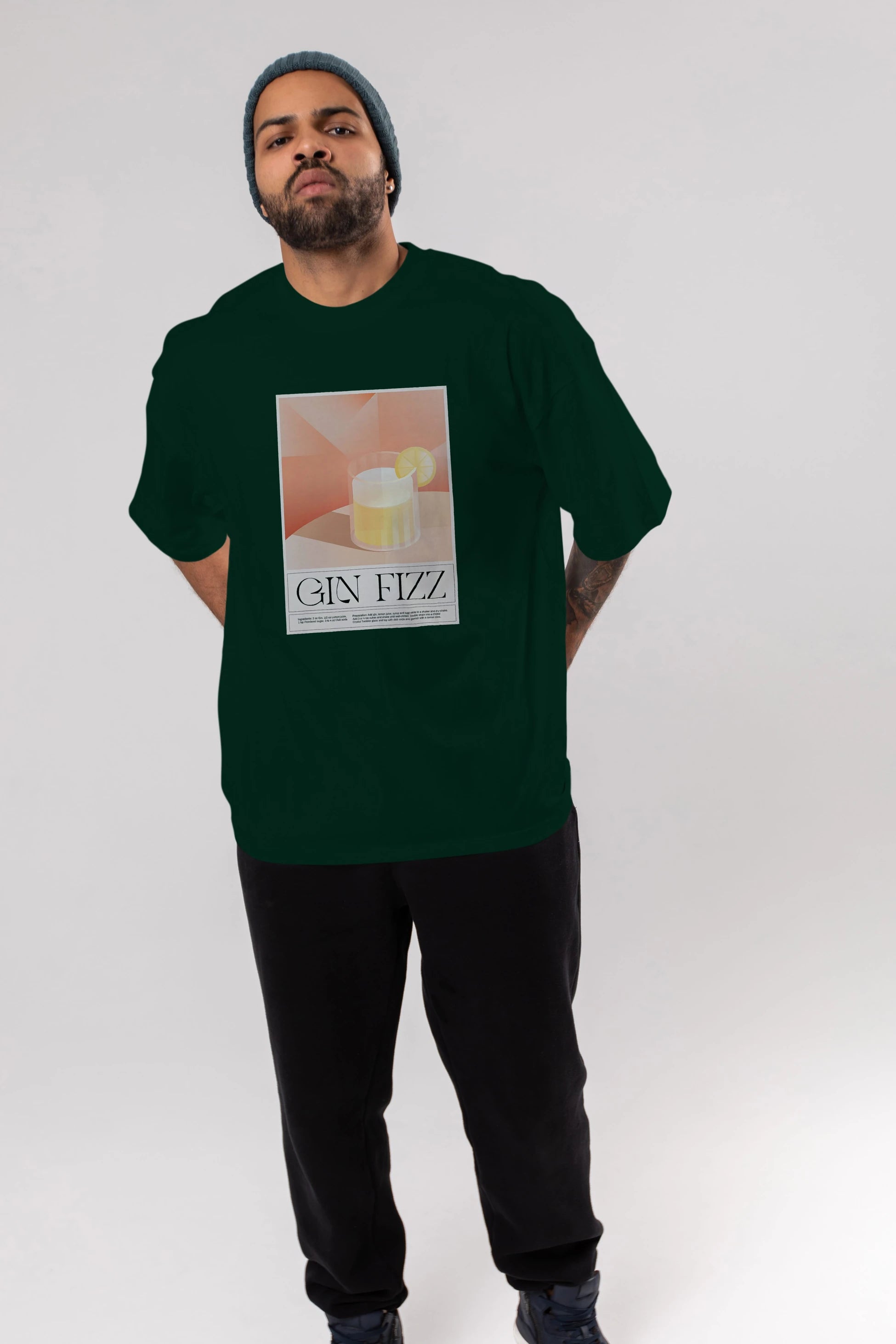 Gin Fizz Ön Baskılı Oversize t-shirt Erkek Kadın Unisex %100 Pamuk Bisiklet Yaka tişort