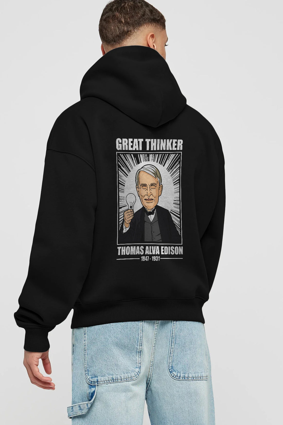 Thomas Alfa Edison Arka Baskılı Hoodie Oversize Kapüşonlu Sweatshirt Erkek Kadın Unisex