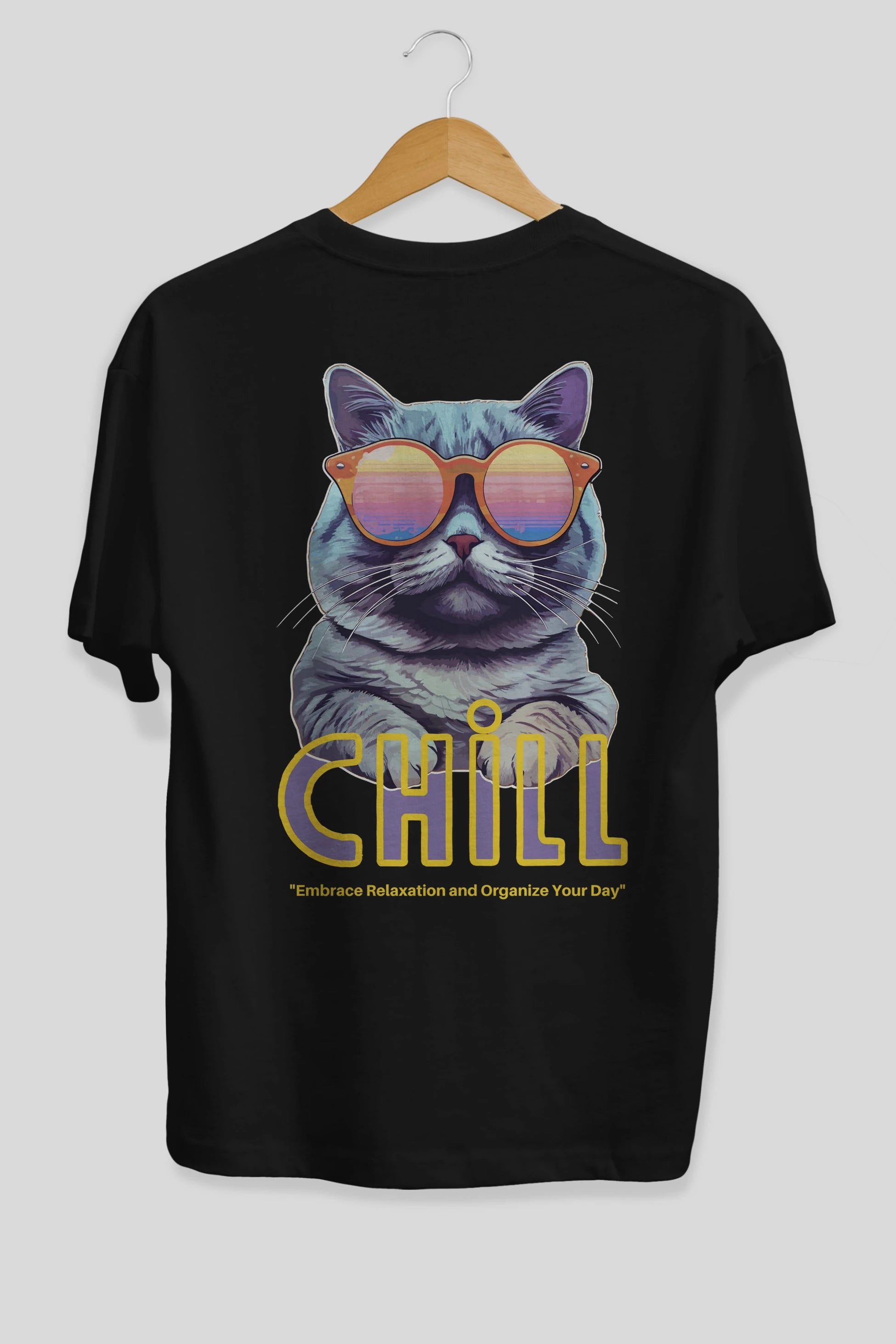 Chill Cat Arka Baskılı Oversize t-shirt Erkek Kadın Unisex