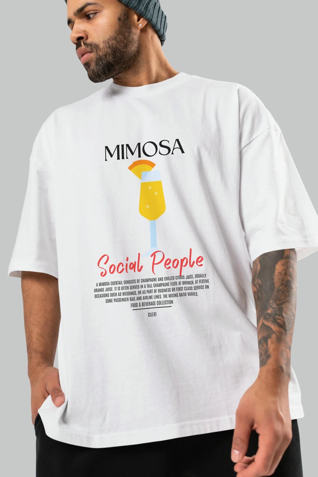 Mimosa Kokteyl Serisi ön Baskılı Oversize t-shirt Erkek Kadın %100 Pamuk Bisiklet Yaka tişort