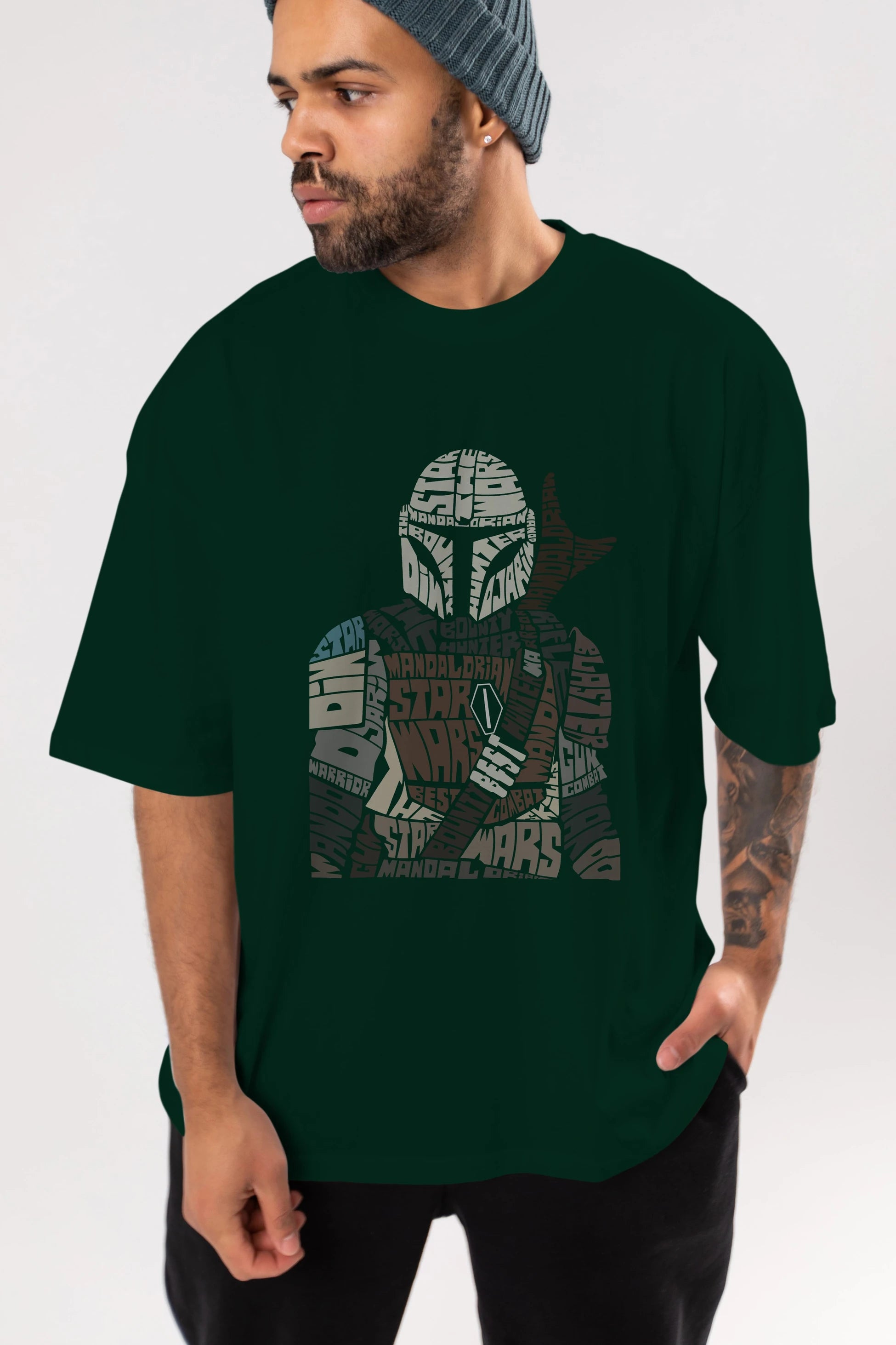 Mandalorian Ön Baskılı Oversize t-shirt %100 pamuk Erkek Kadın Unisex