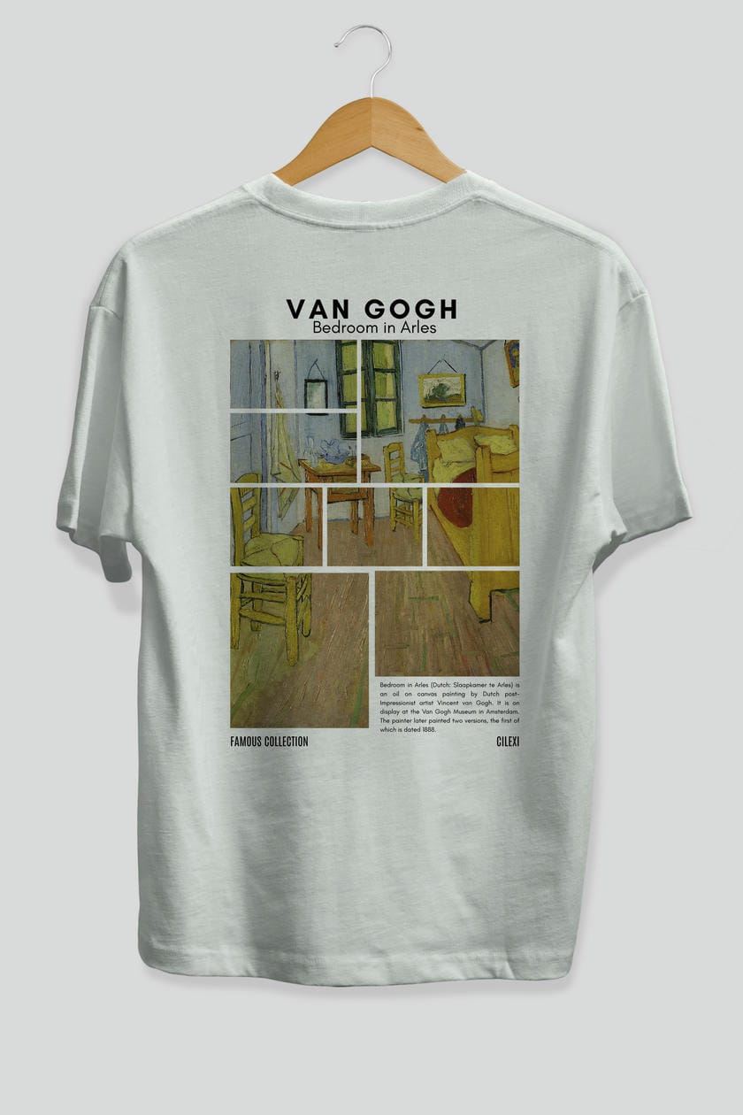 Van Gogh Arka Baskılı Oversize t-shirt Erkek Kadın Bisiklet Yaka Pamuk tişort