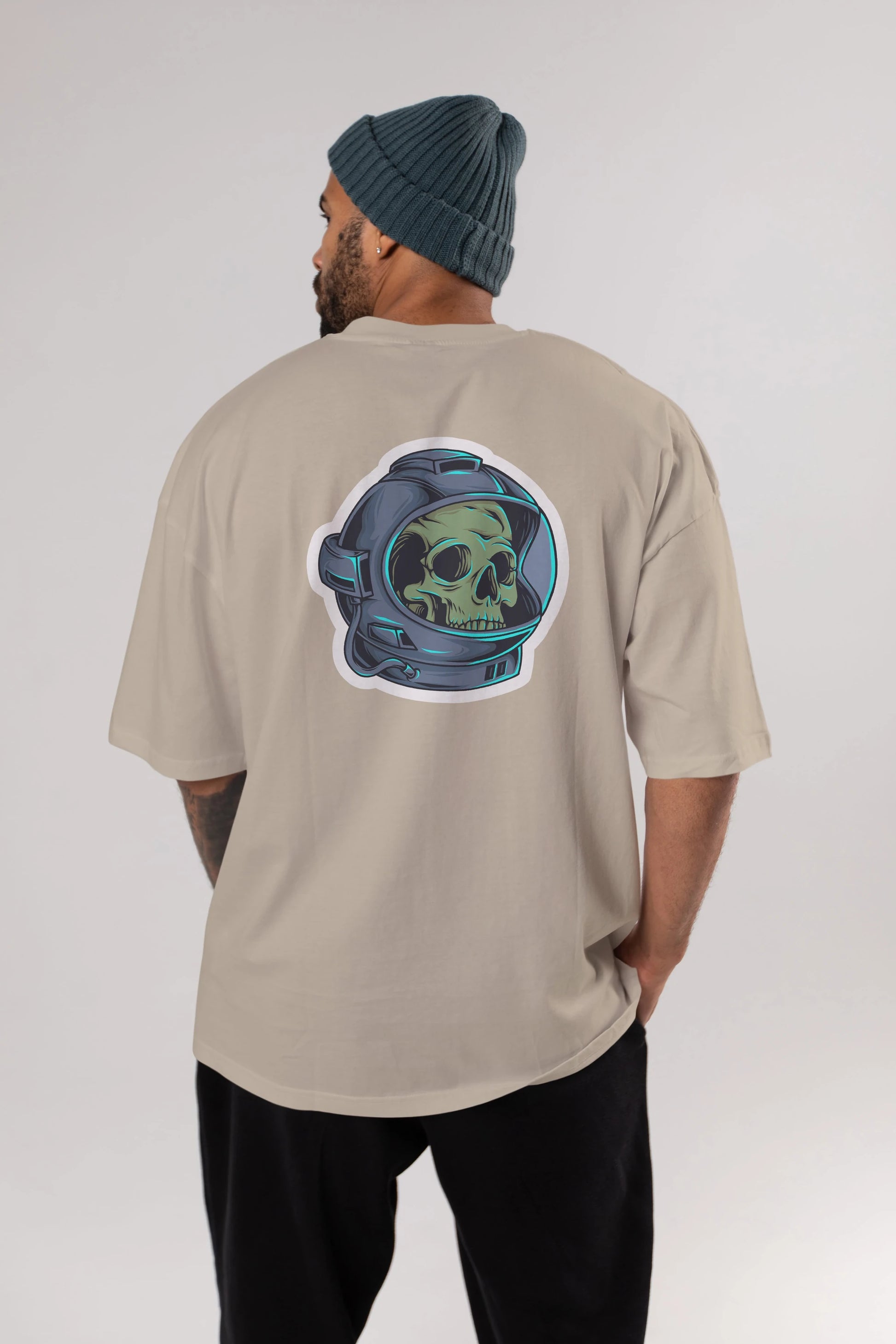 Astroskull Sticker Arka Baskılı Oversize t-shirt Erkek Kadın Unisex