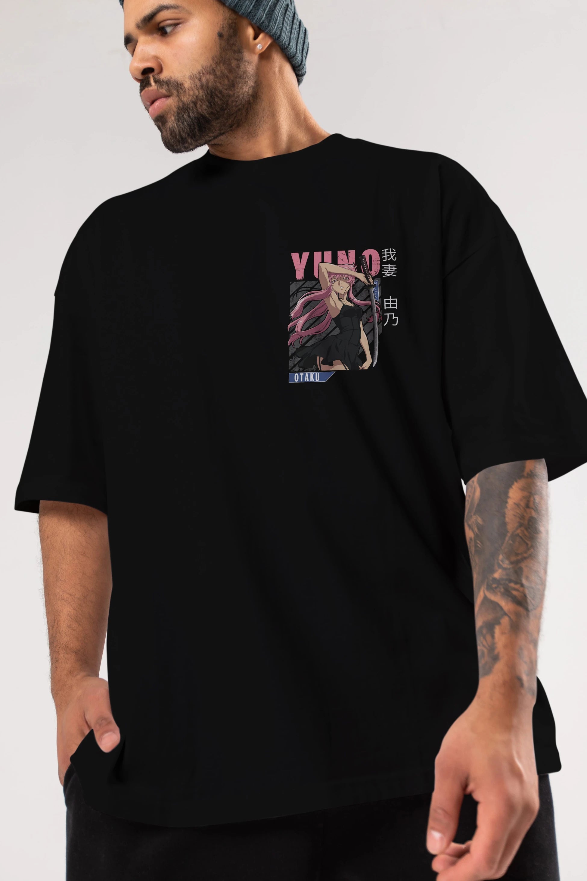 Yuno Gasai 5 Ön Sol Baskılı Oversize t-shirt Erkek Kadın Unisex %100 Pamuk Bisiklet Yaka tişort