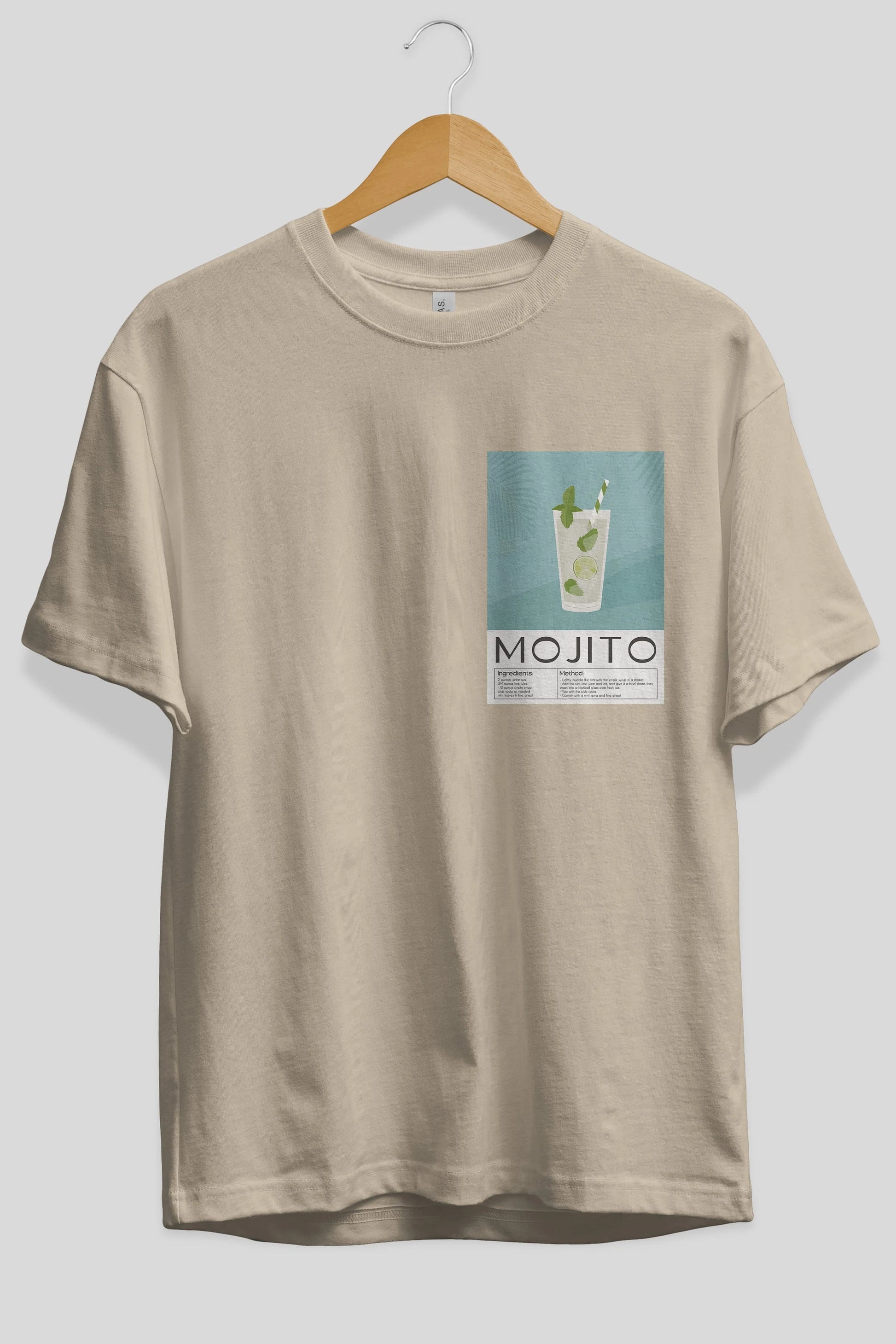 Mojito 4 Ön Sol Baskılı Oversize t-shirt Erkek Kadın Unisex %100 Pamuk Bisiklet Yaka tişort