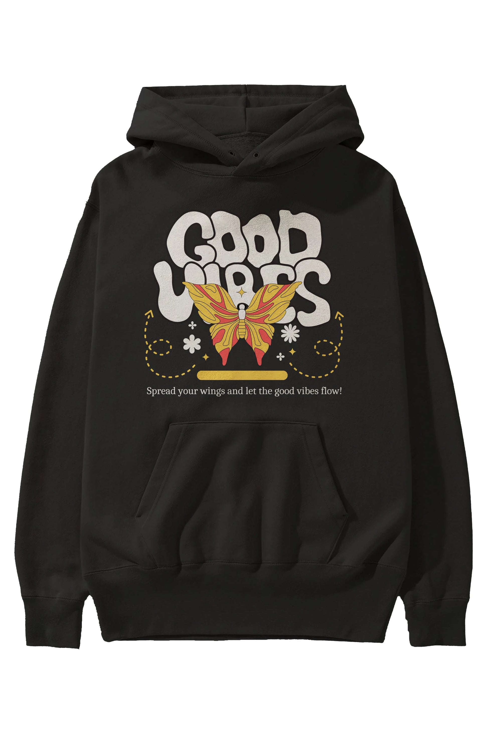 Good Vibes Yazılı 4 Ön Baskılı Oversize Hoodie Kapüşonlu Sweatshirt Erkek Kadın Unisex