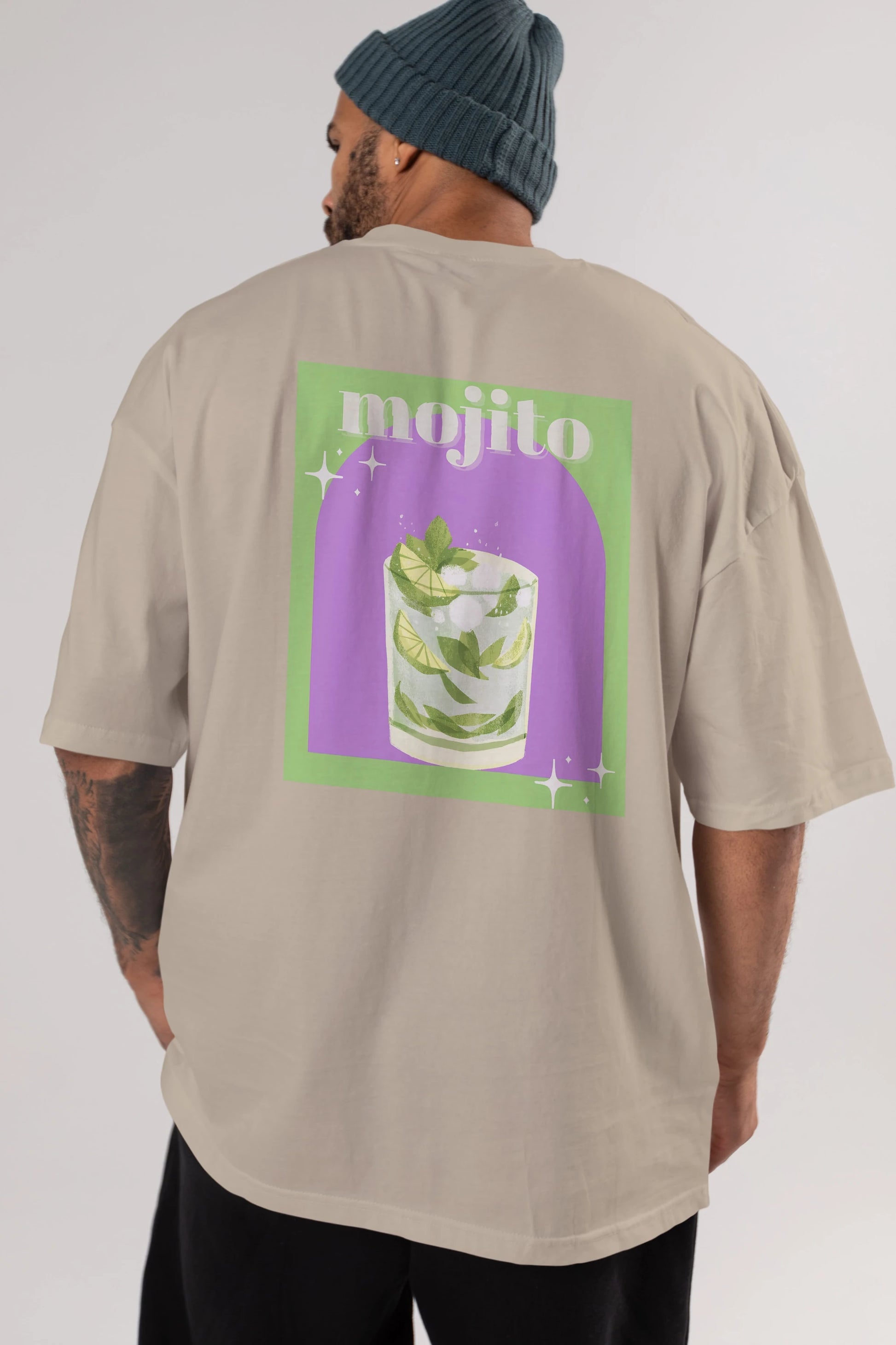 Mojito 3 Arka Baskılı Oversize t-shirt Erkek Kadın Unisex %100 Pamuk Bisiklet Yaka tişort