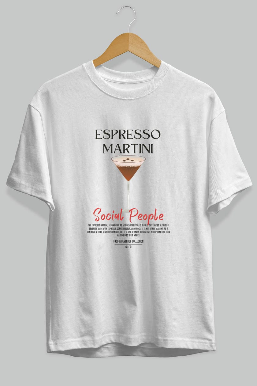 Espresso Martını Kokteyl Serisi ön Baskılı Oversize t-shirt Erkek Kadın %100 Pamuk Bisiklet Yaka tişort