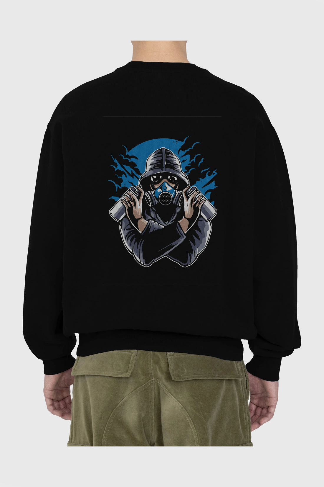 Graffiti Gasmask Arka Baskılı Oversize Sweatshirt Erkek Kadın Unisex
