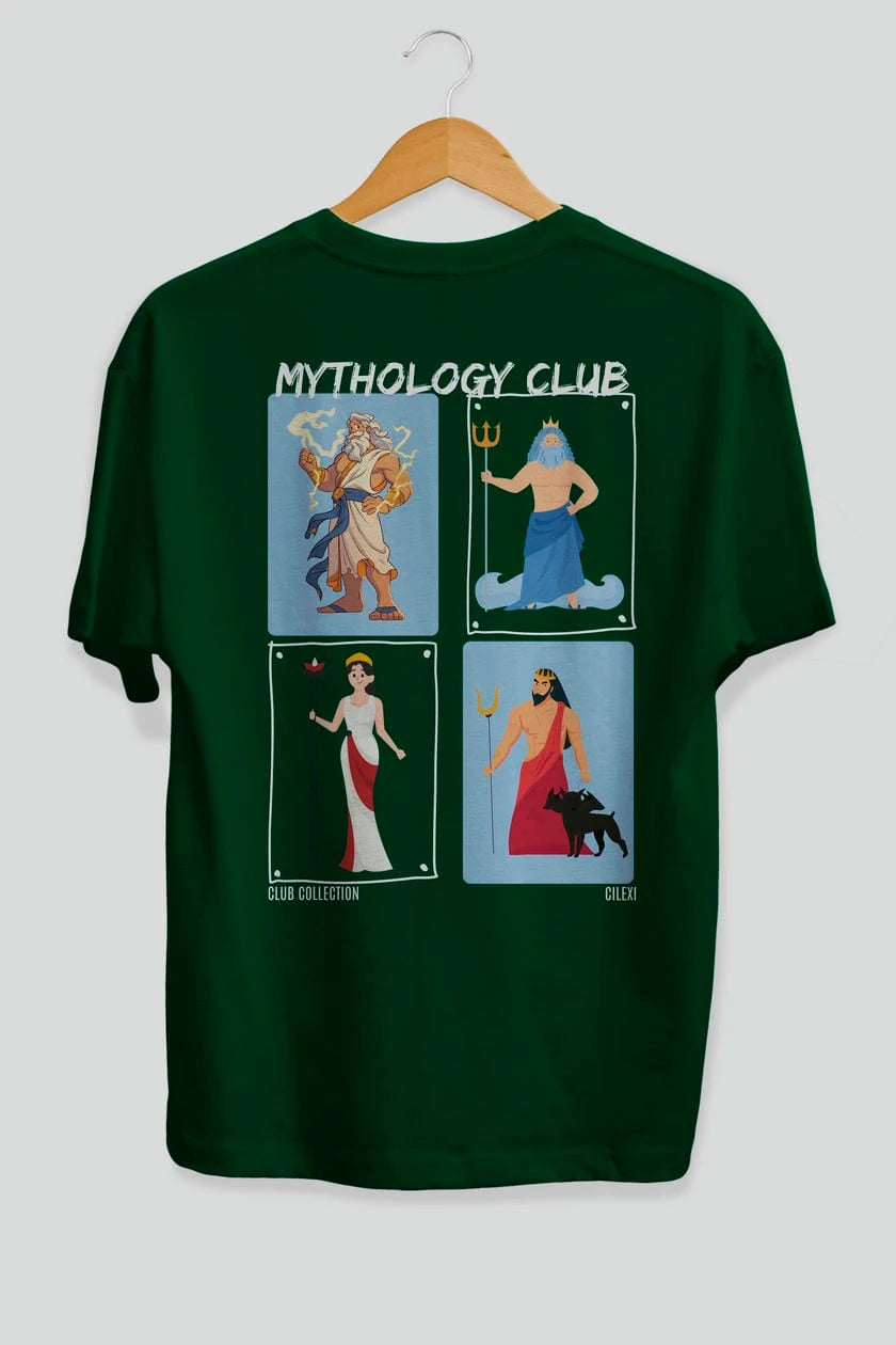 Mythology Club 2 Arka Baskılı Oversize t-shirt Erkek Kadın %100 Pamuk Bisiklet Yaka tişort