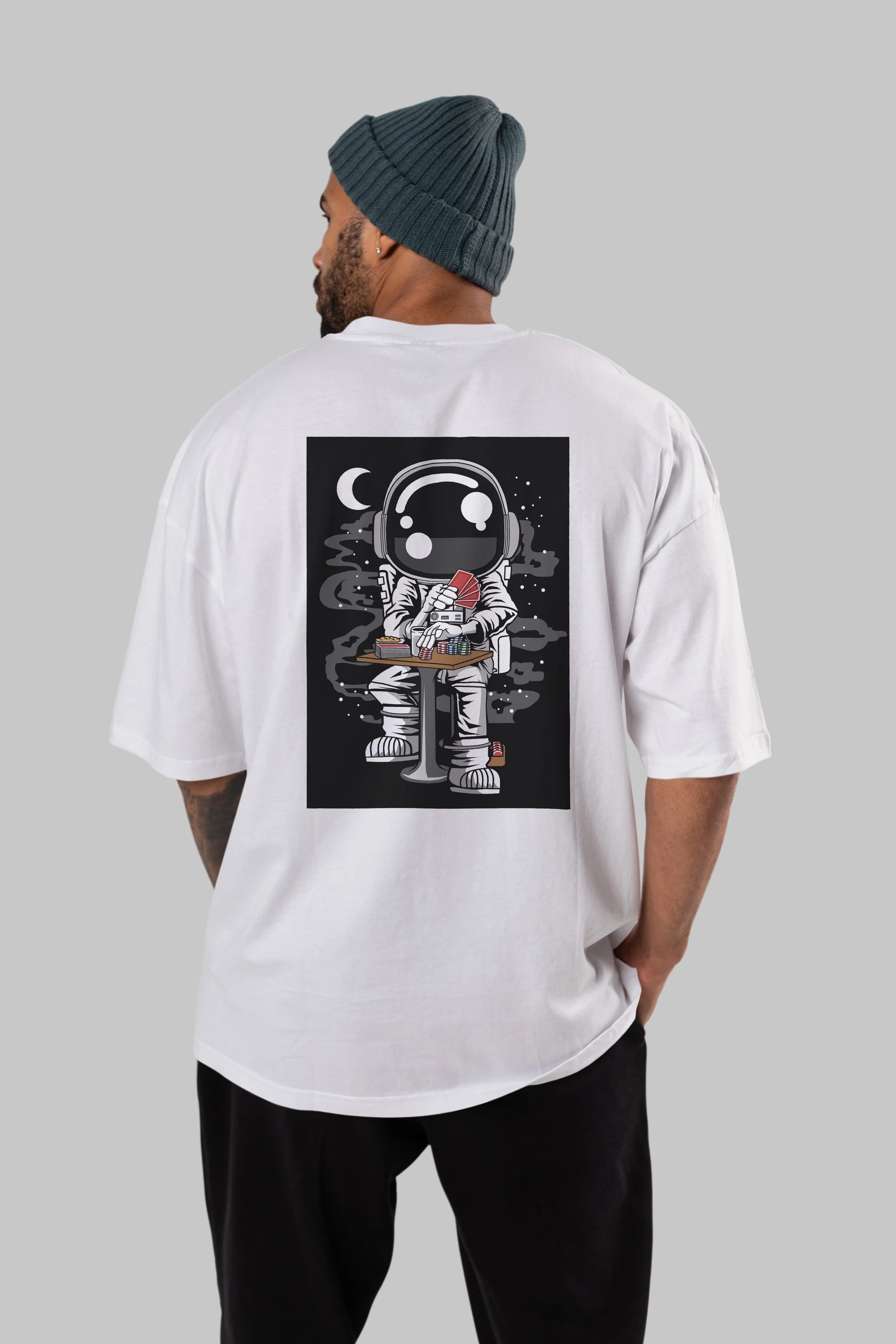 Astronaut Gambler Arka Baskılı Oversize t-shirt Erkek Kadın Unisex