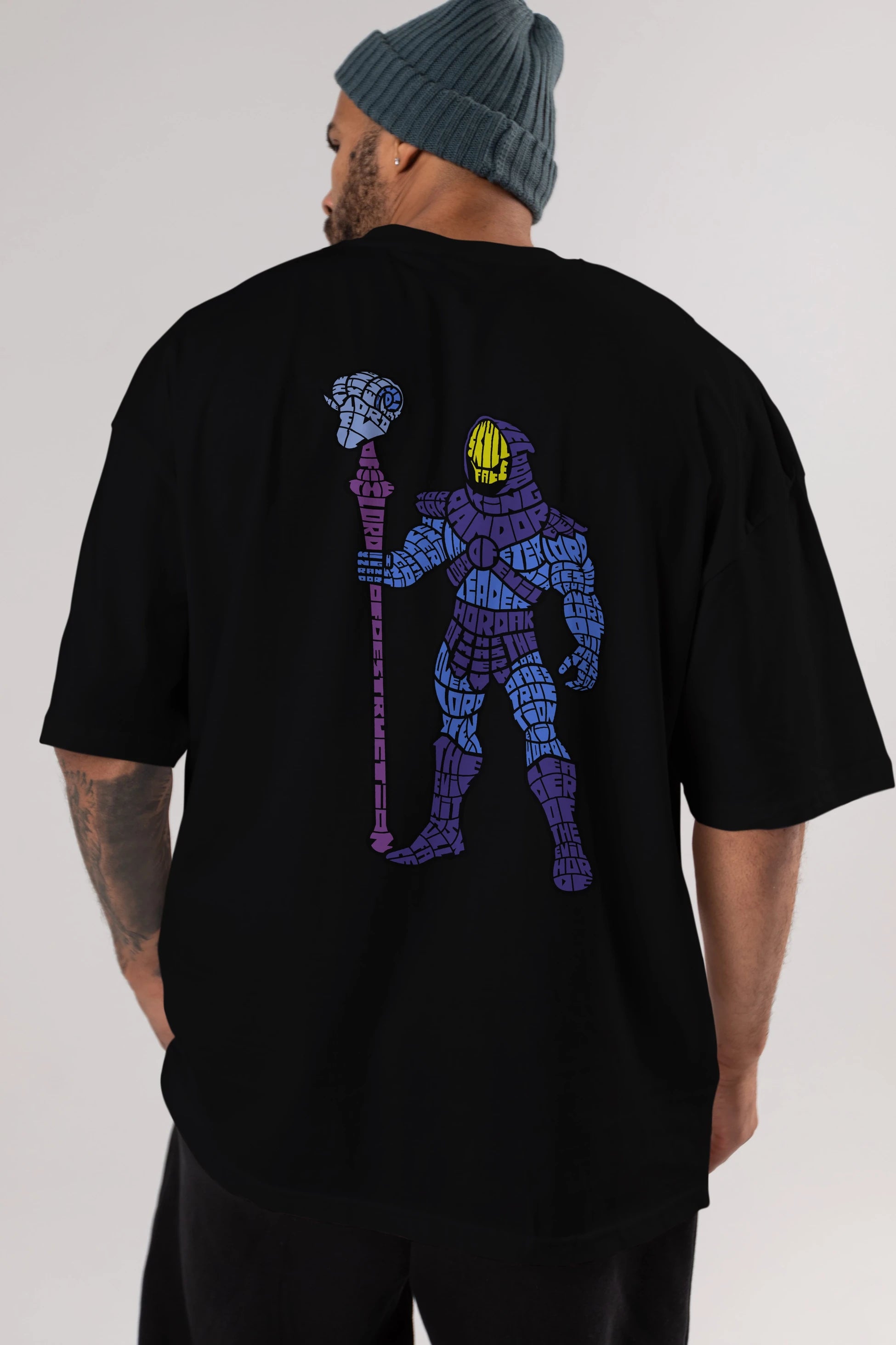Skull Face Arka Baskılı Oversize t-shirt %100 pamuk Erkek Kadın Unisex