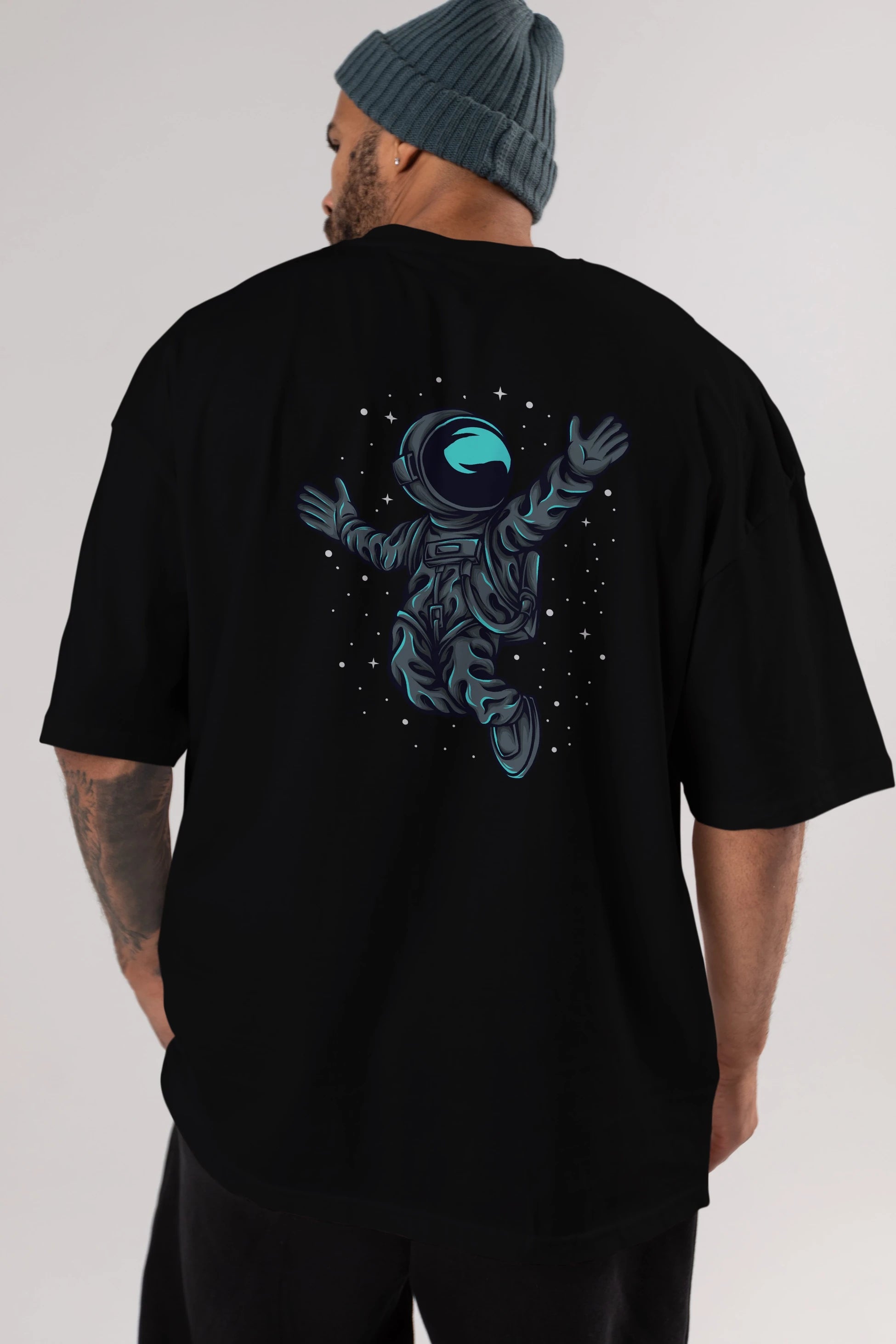 Happy Astronaut Arka Baskılı Oversize t-shirt Erkek Kadın Unisex
