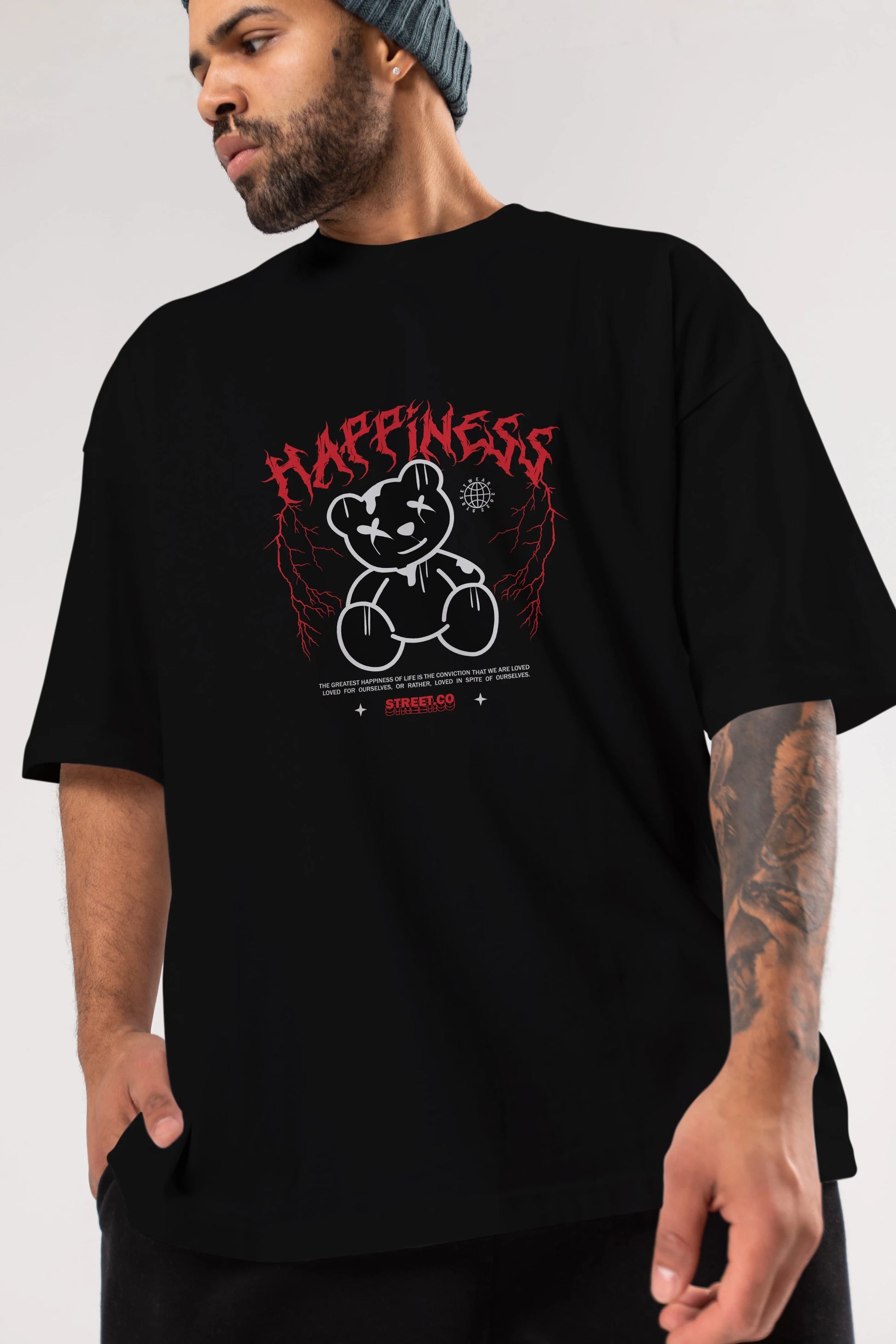 Happiness Bear Ön Baskılı Oversize t-shirt Erkek Kadın Unisex