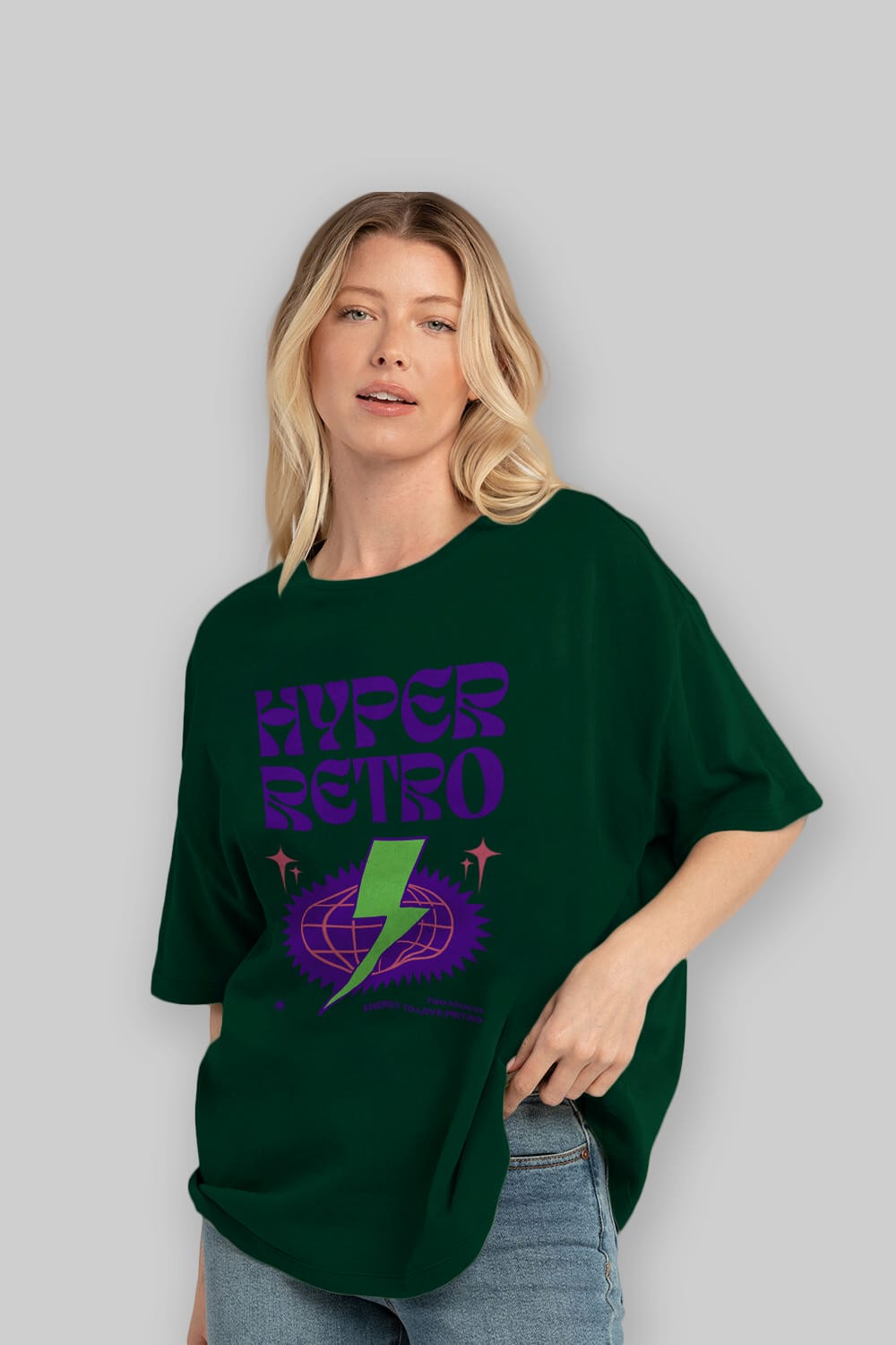 Hyper Retro Yazılı Ön Baskılı Oversize t-shirt Erkek Kadın Unisex
