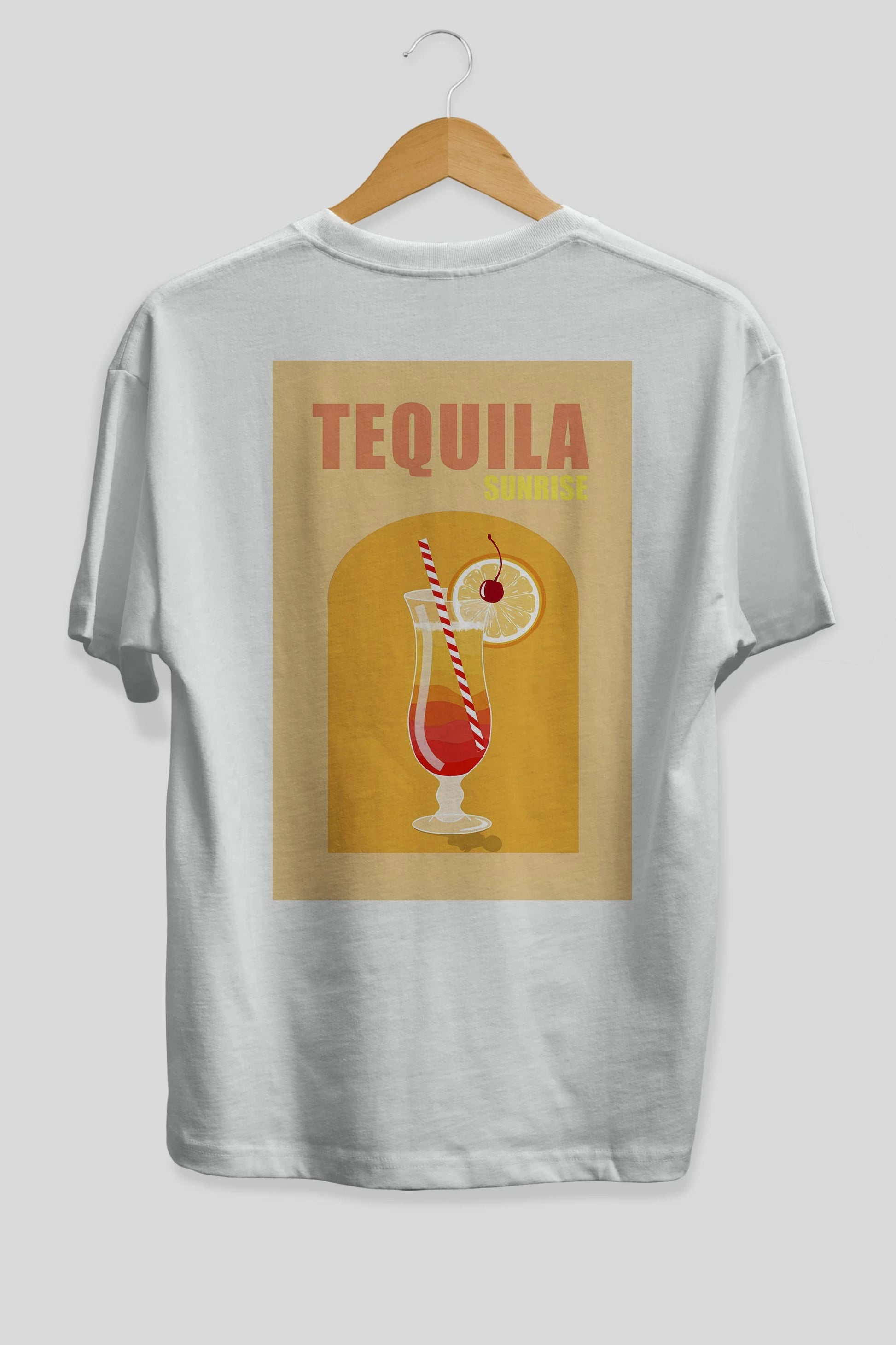 Tequila Sunrise Arka Baskılı Oversize t-shirt Erkek Kadın Unisex %100 Pamuk Bisiklet Yaka tişort