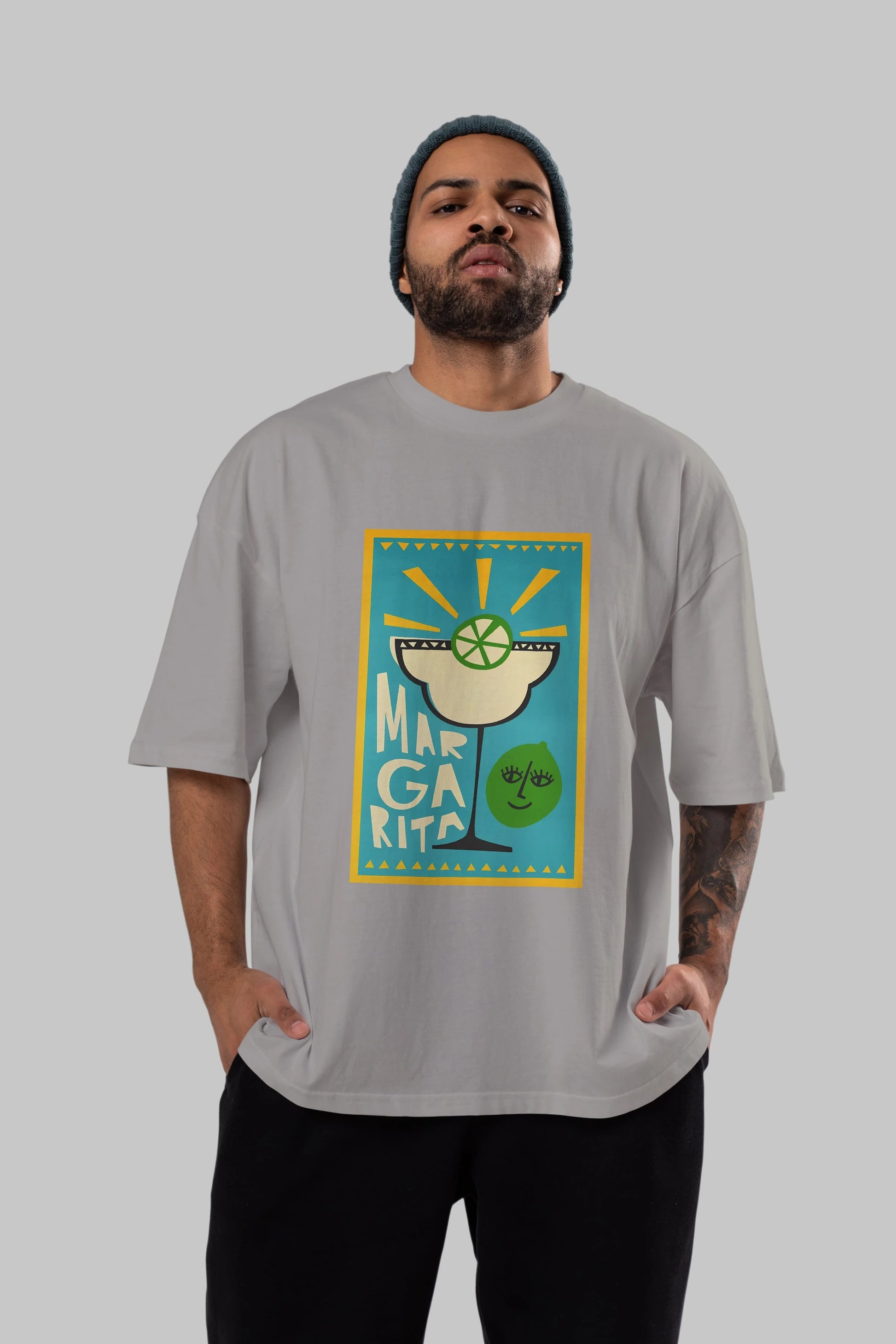 Margarita 4 Ön Baskılı Oversize t-shirt Erkek Kadın Unisex %100 Pamuk Bisiklet Yaka tişort