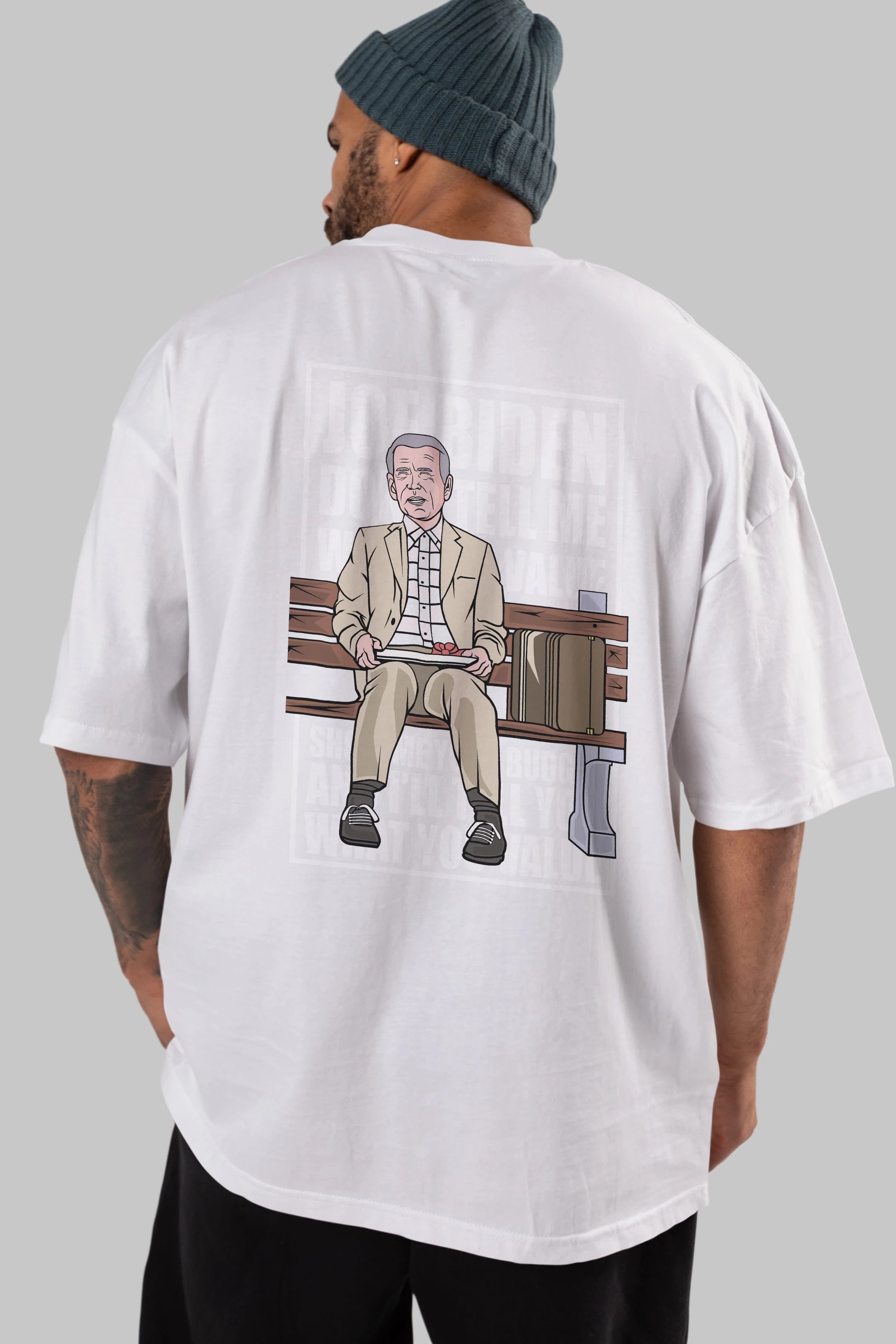 Joe Biden Forest Gump Arka Baskılı Oversize t-shirt Erkek Kadın Unisex %100 Pamuk tişort